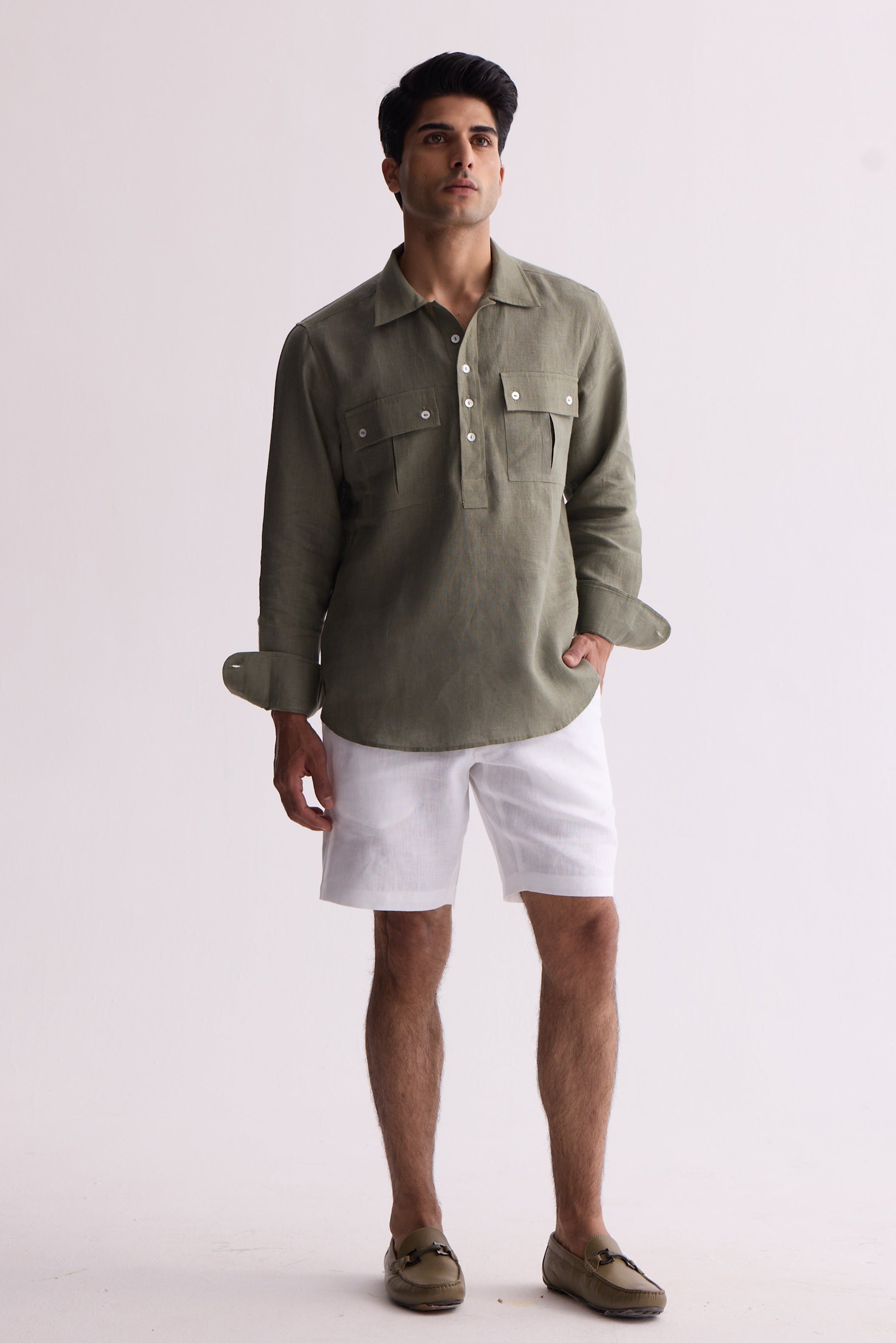 The Verdan Olive Linen Shirt