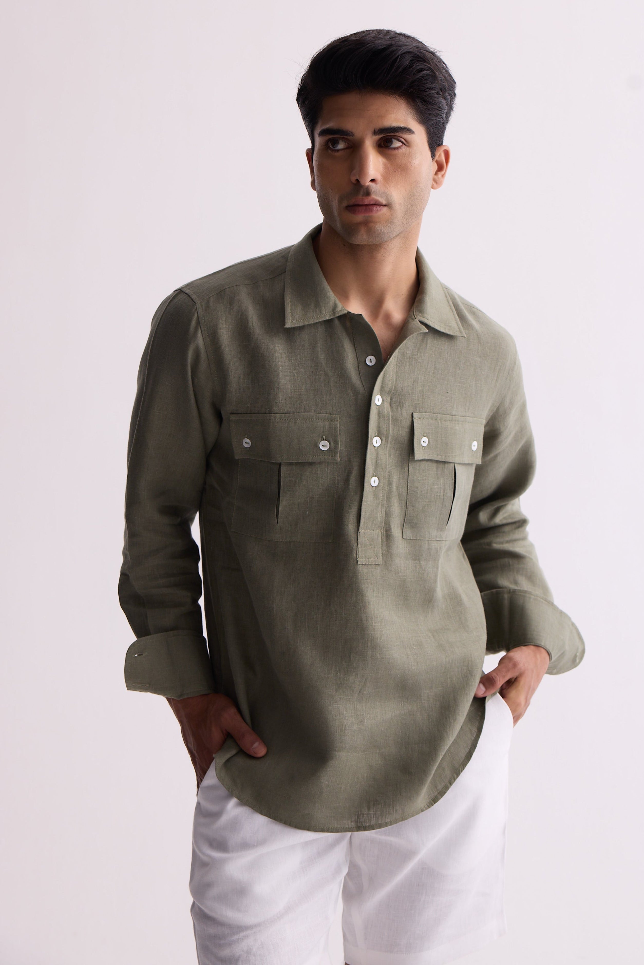 The Verdan Olive Linen Shirt