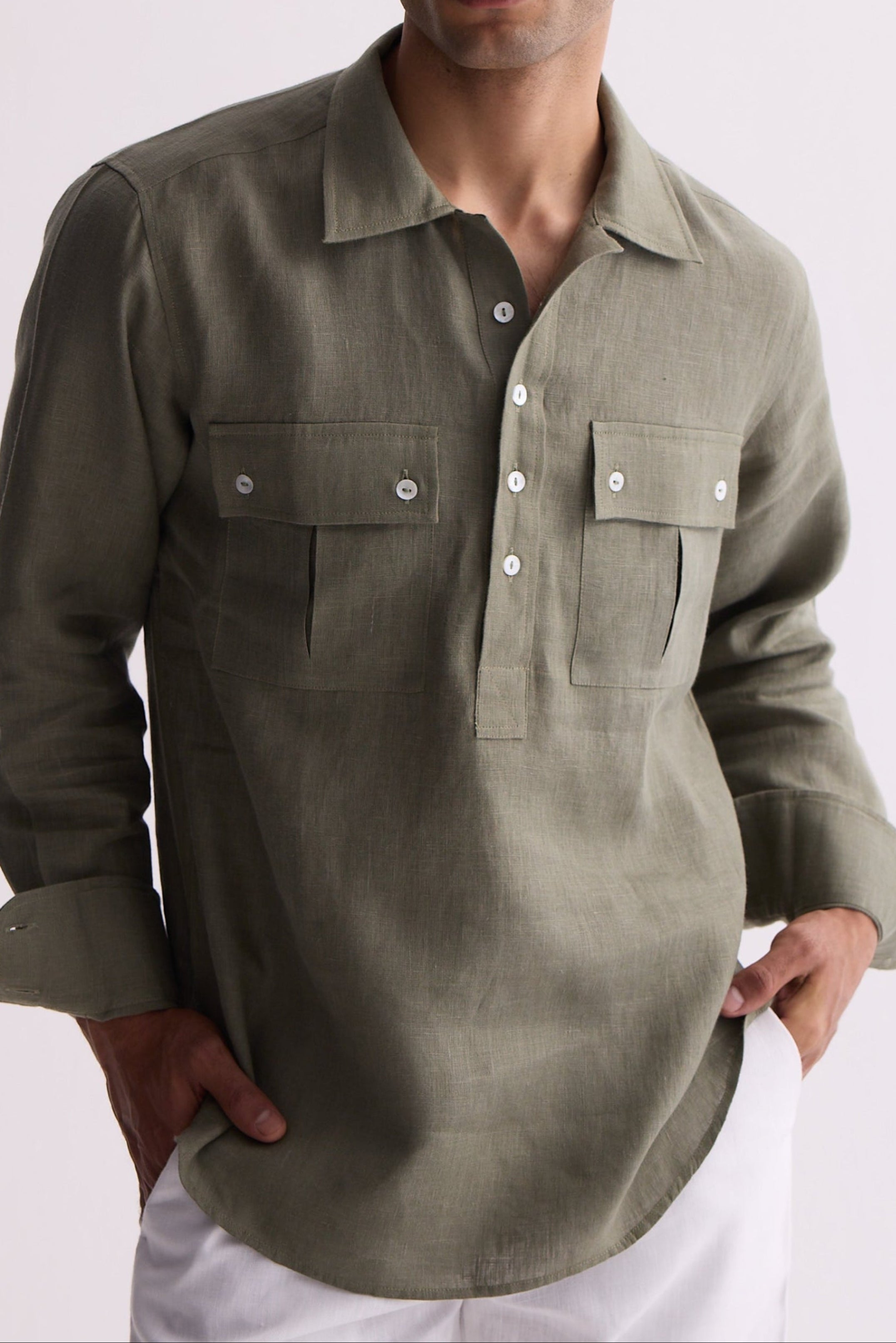 The Verdan Olive Linen Kurta