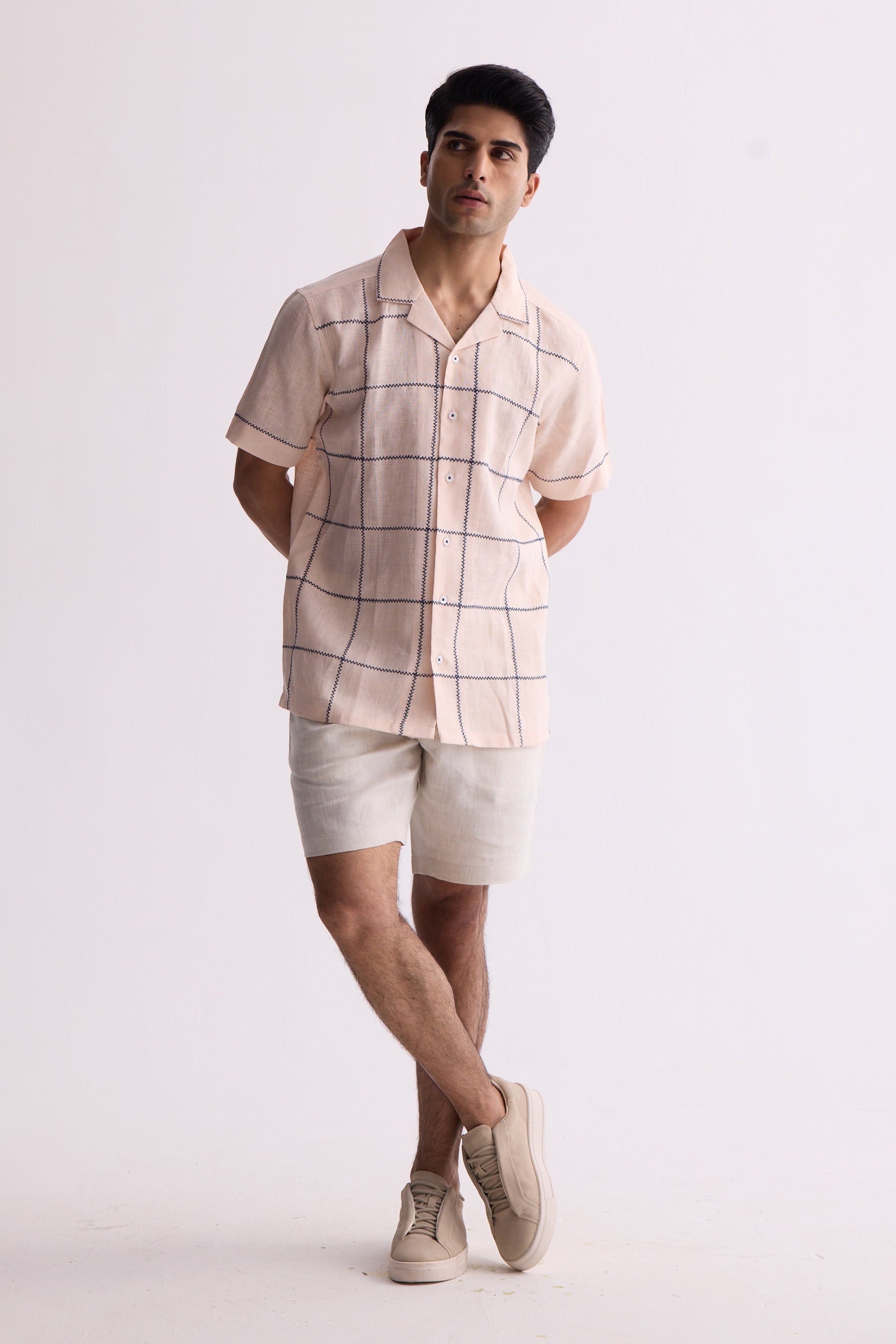 The Caelum Peach and Blue Linen Shirt
