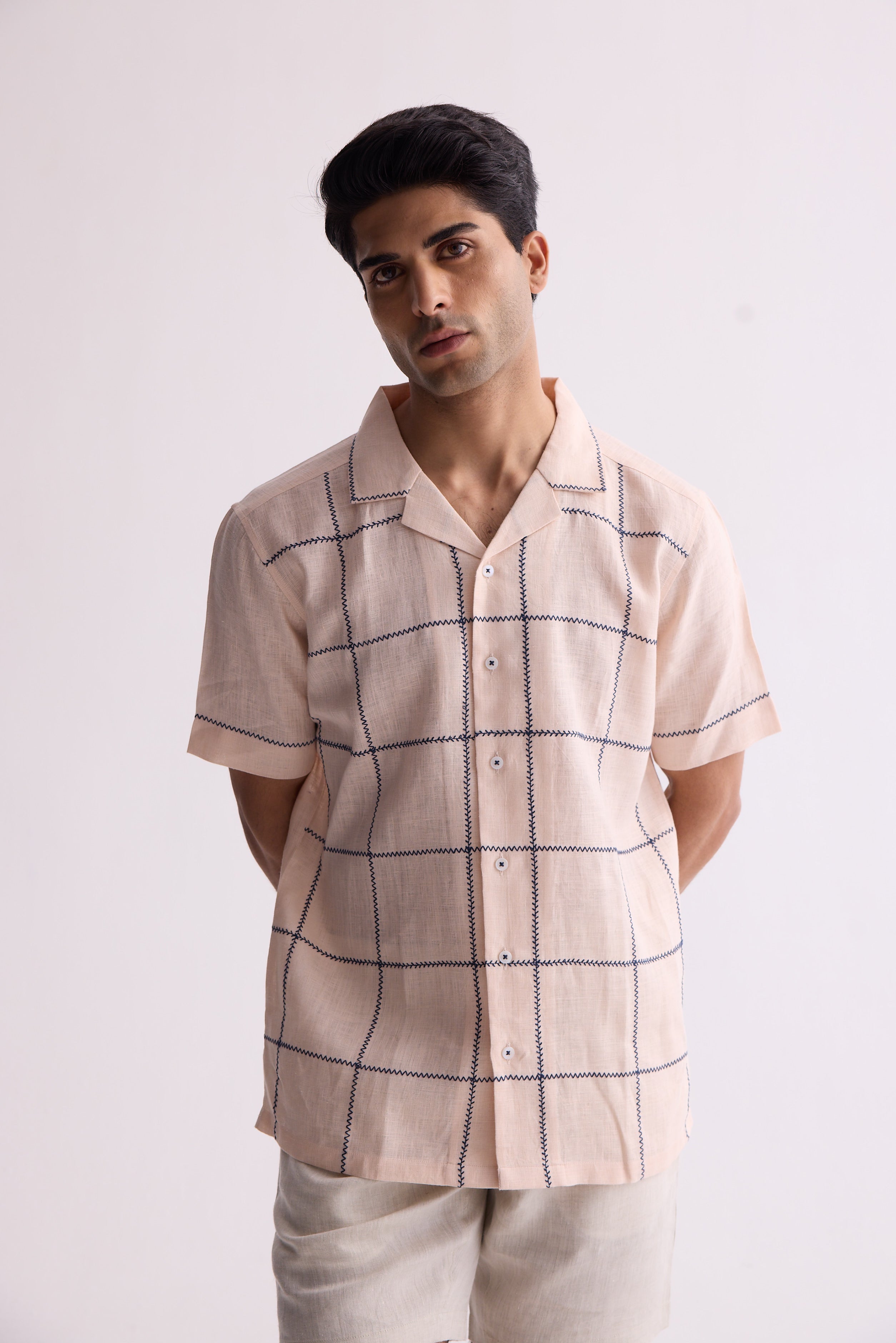 The Caelum Peach and Blue Linen Shirt