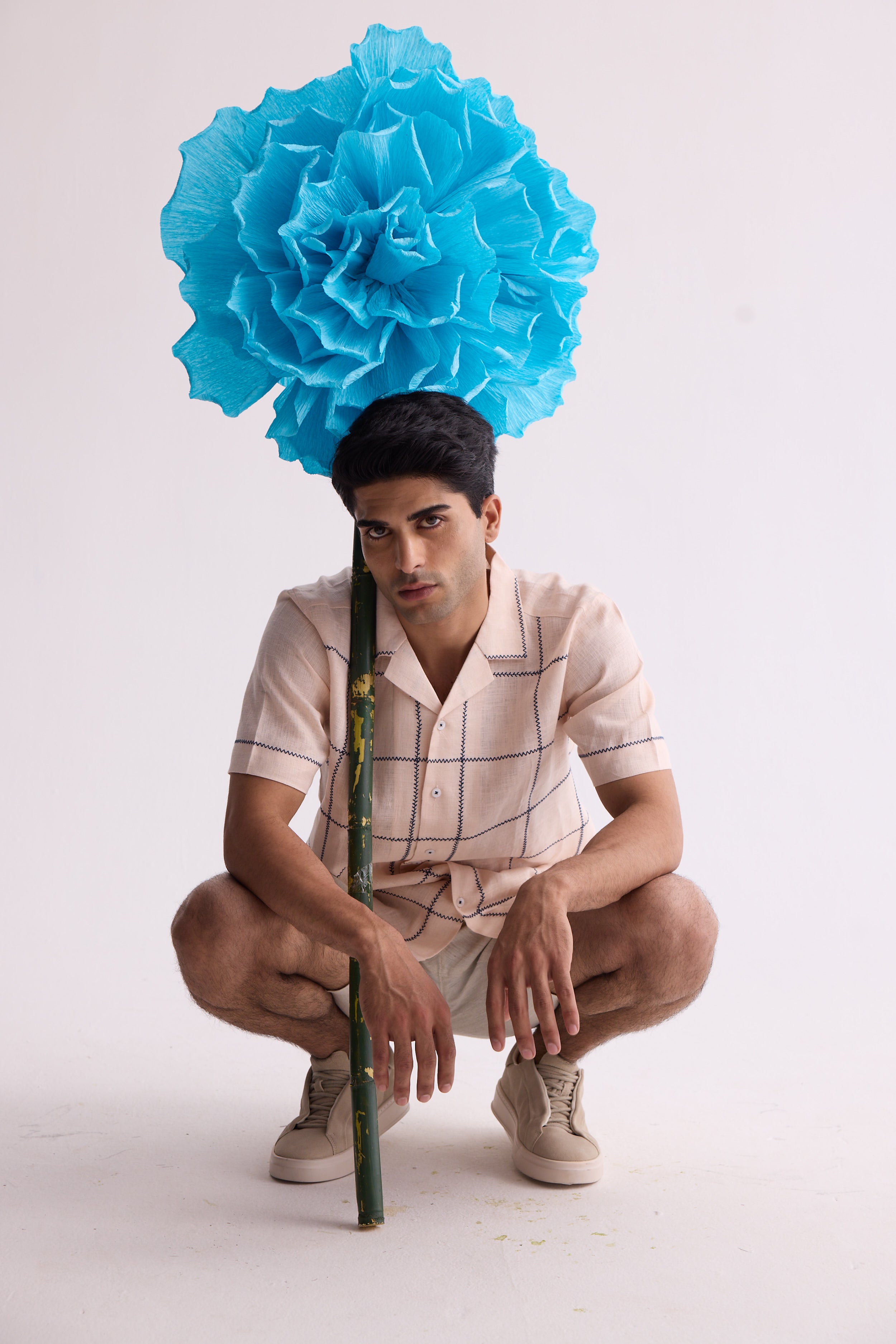 The Caelum Peach and Blue Linen Shirt