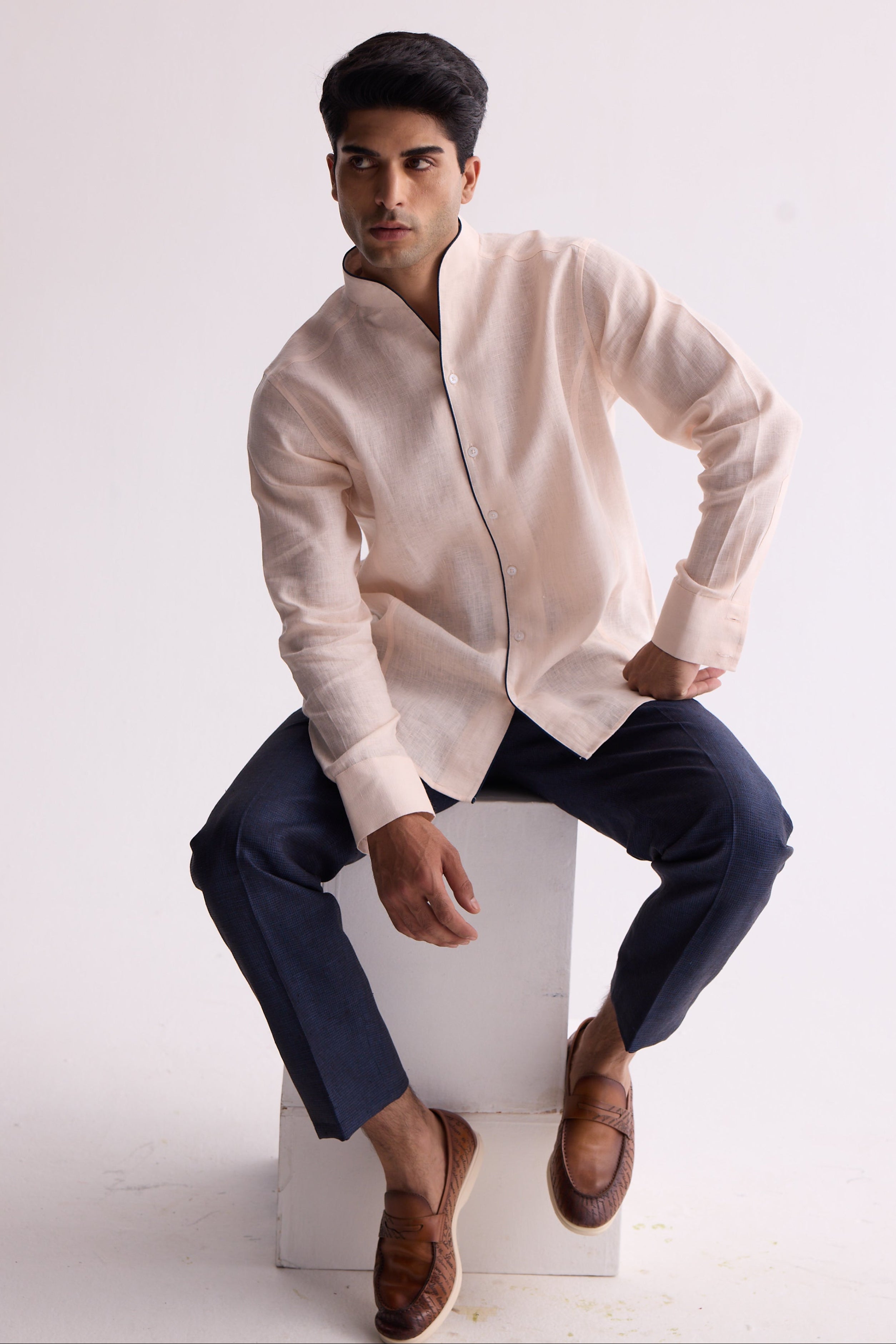 Royal Aristocratic Peach Linen Shirt