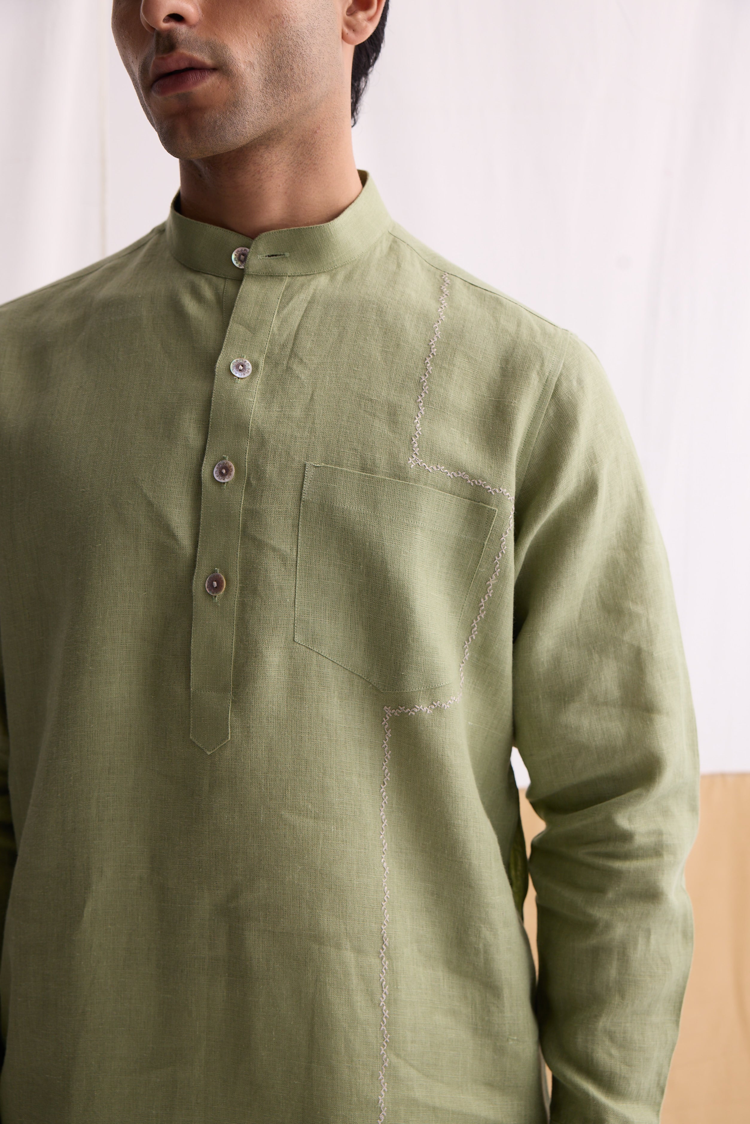 The Primoz Mint Green Linen Kurta