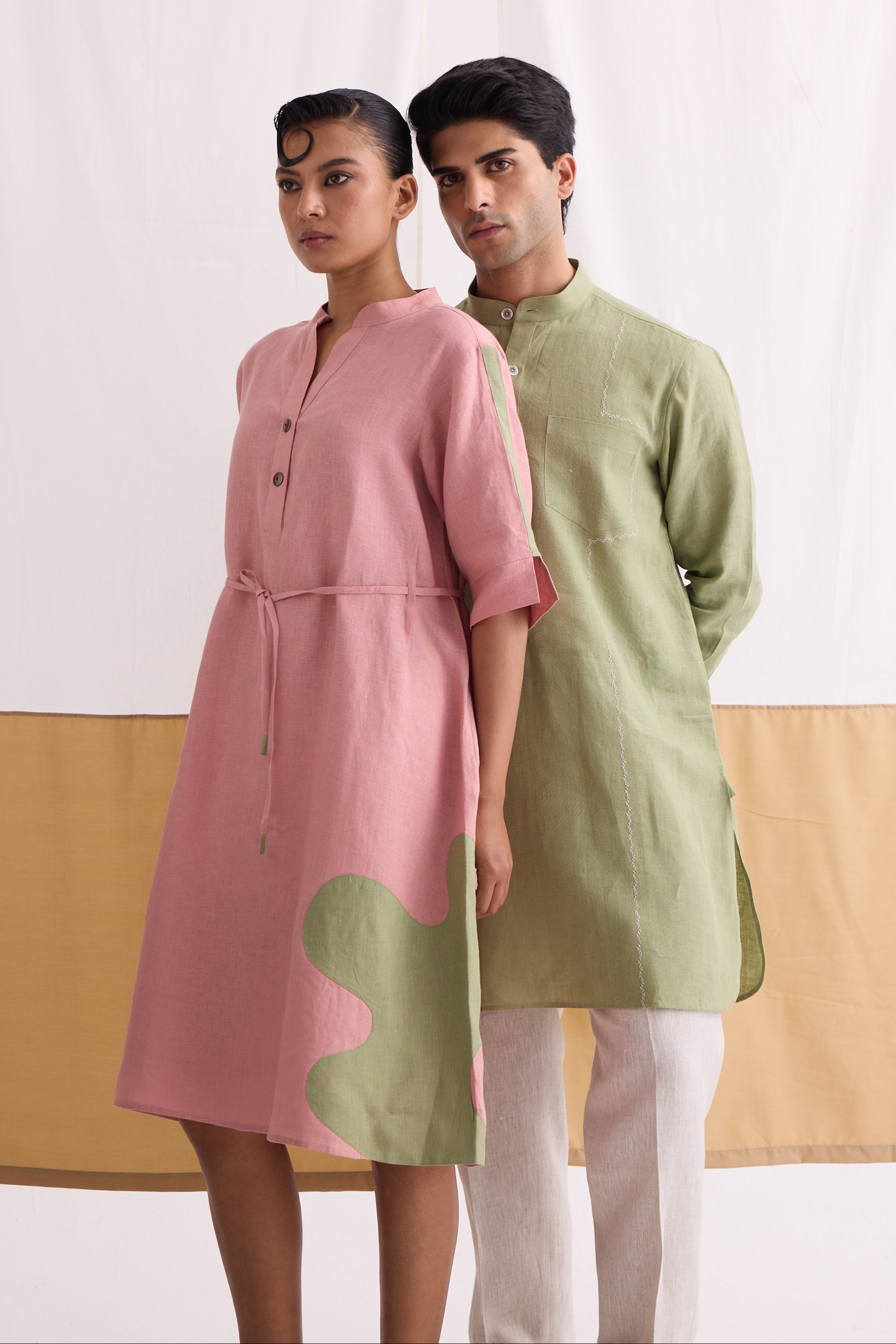 The Primoz Mint Green Linen Kurta