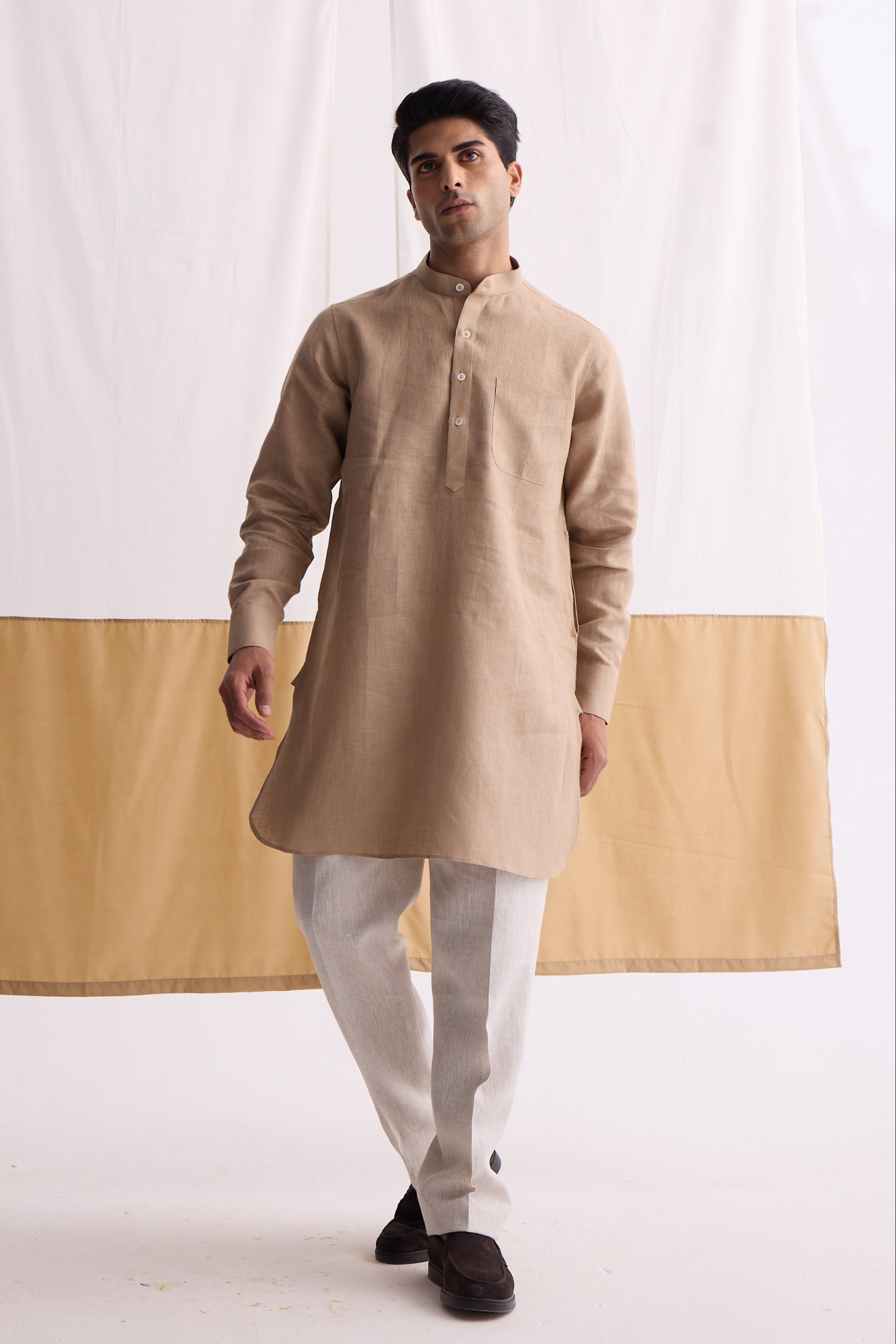 Handsome High Sand Linen Kurta