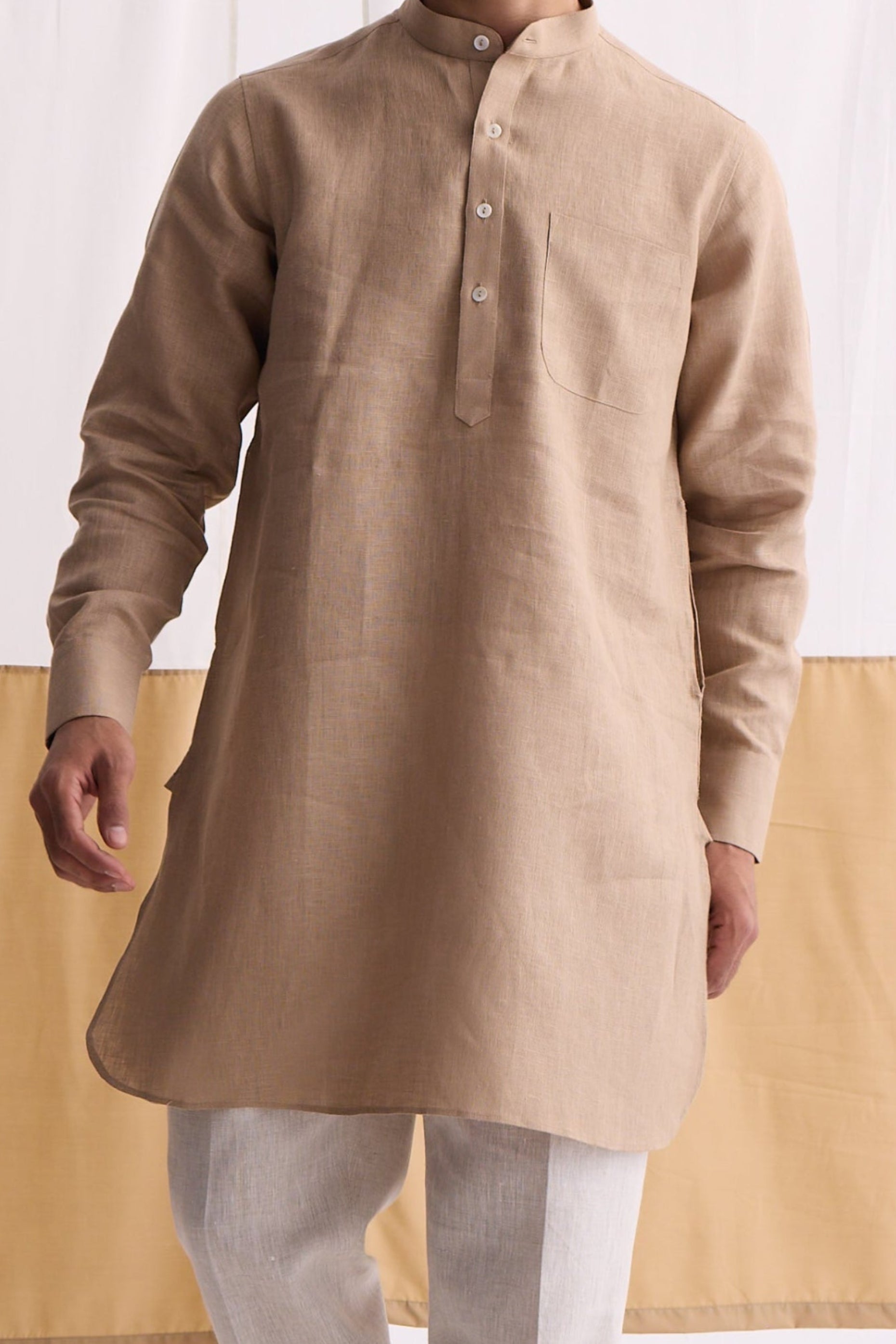 Handsome High Sand Linen Kurta