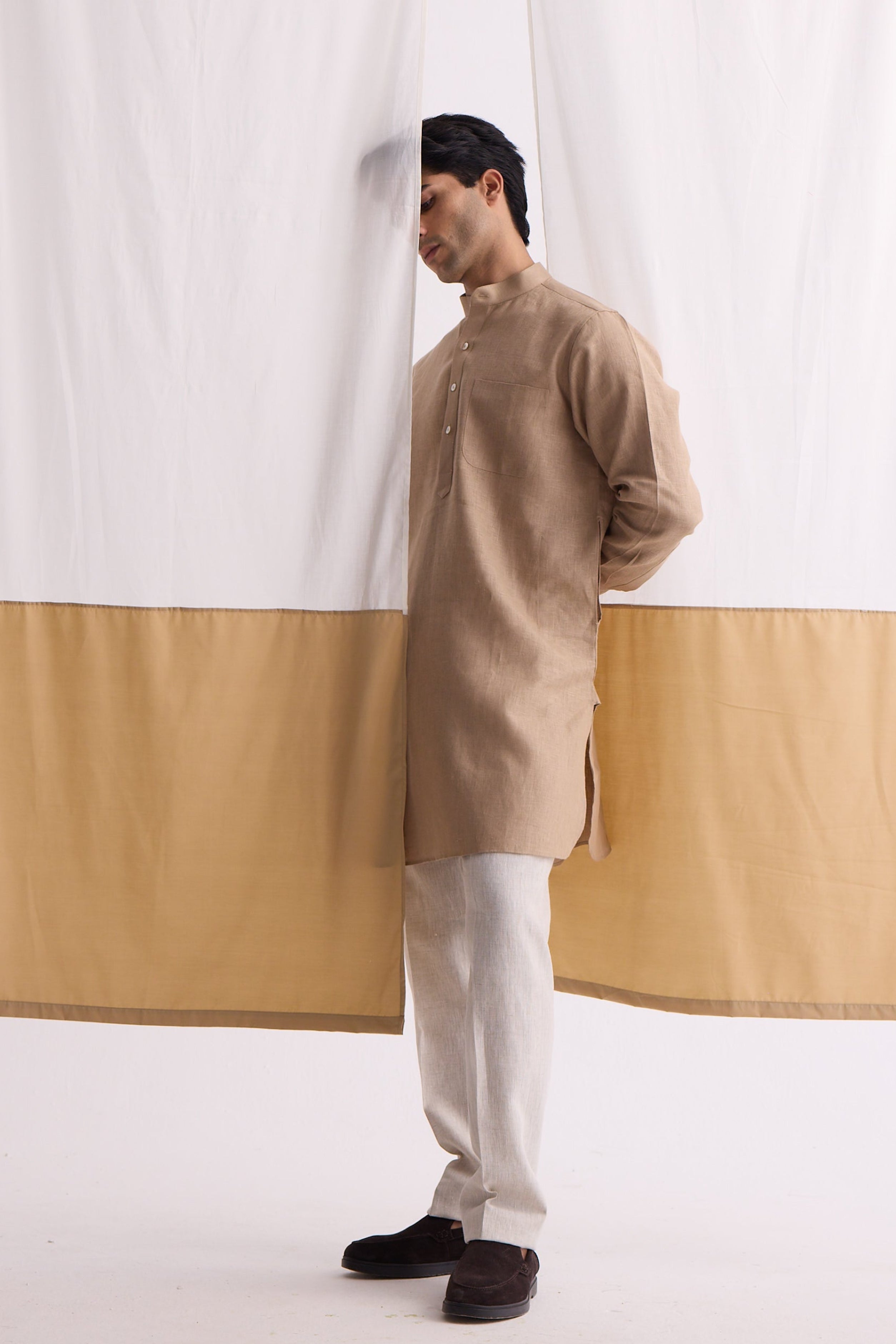 Handsome High Sand Linen Kurta
