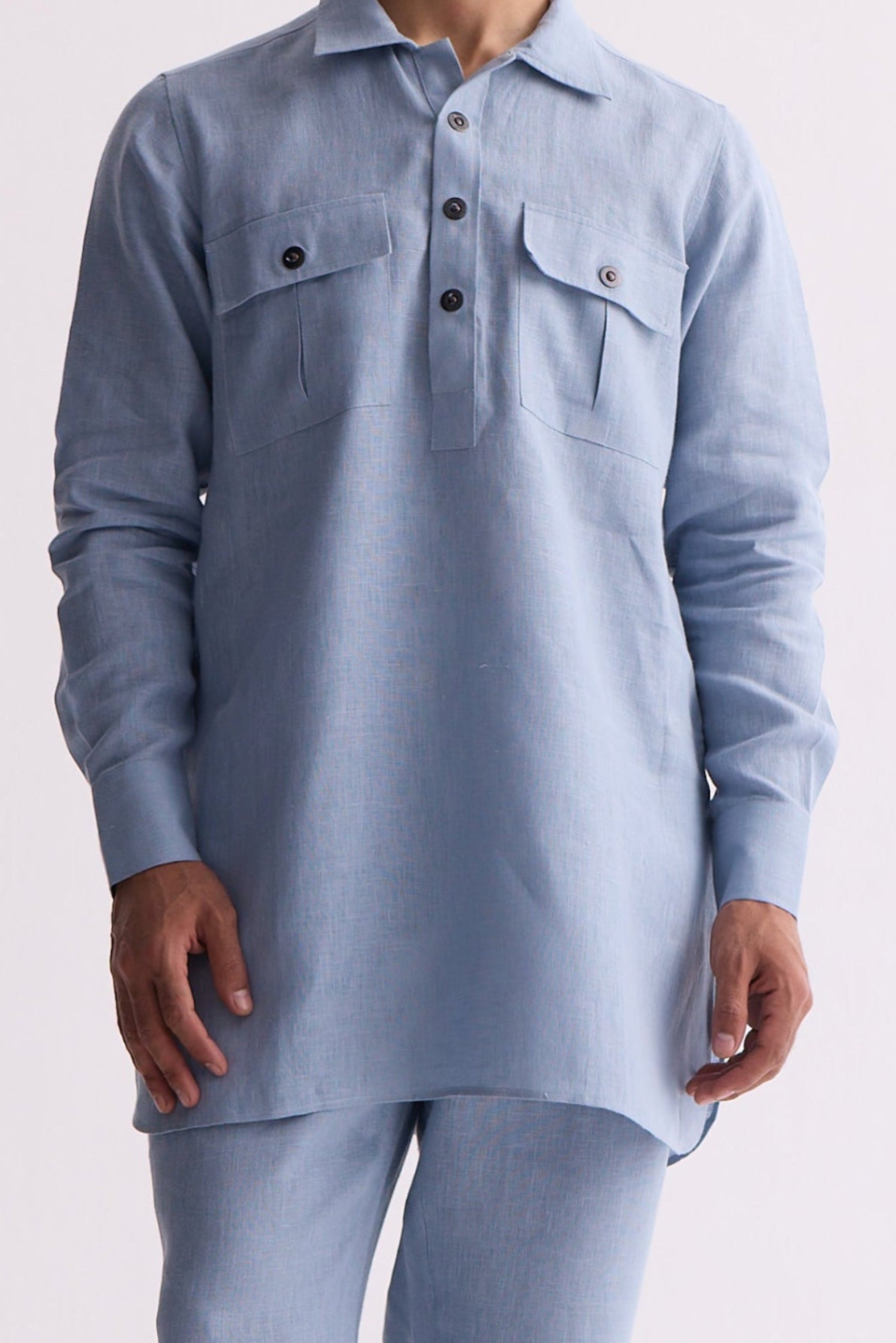 The Marzo Dusty Blue Linen Kurta