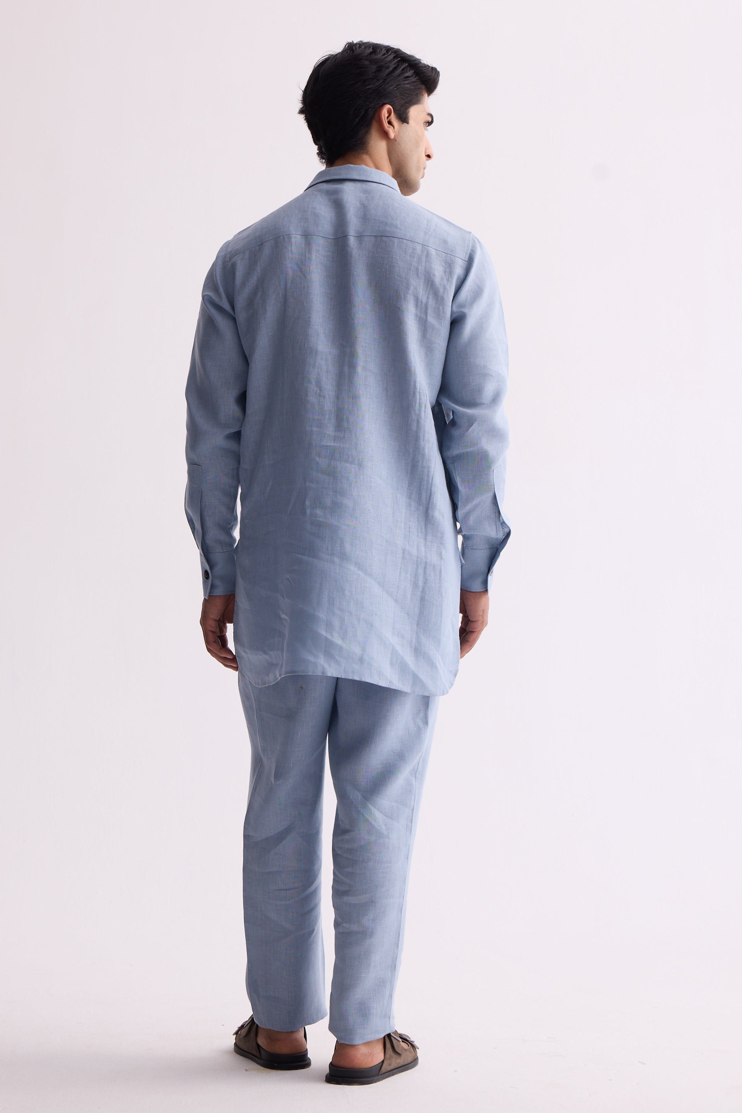 The Marzo Dusty Blue Linen Kurta