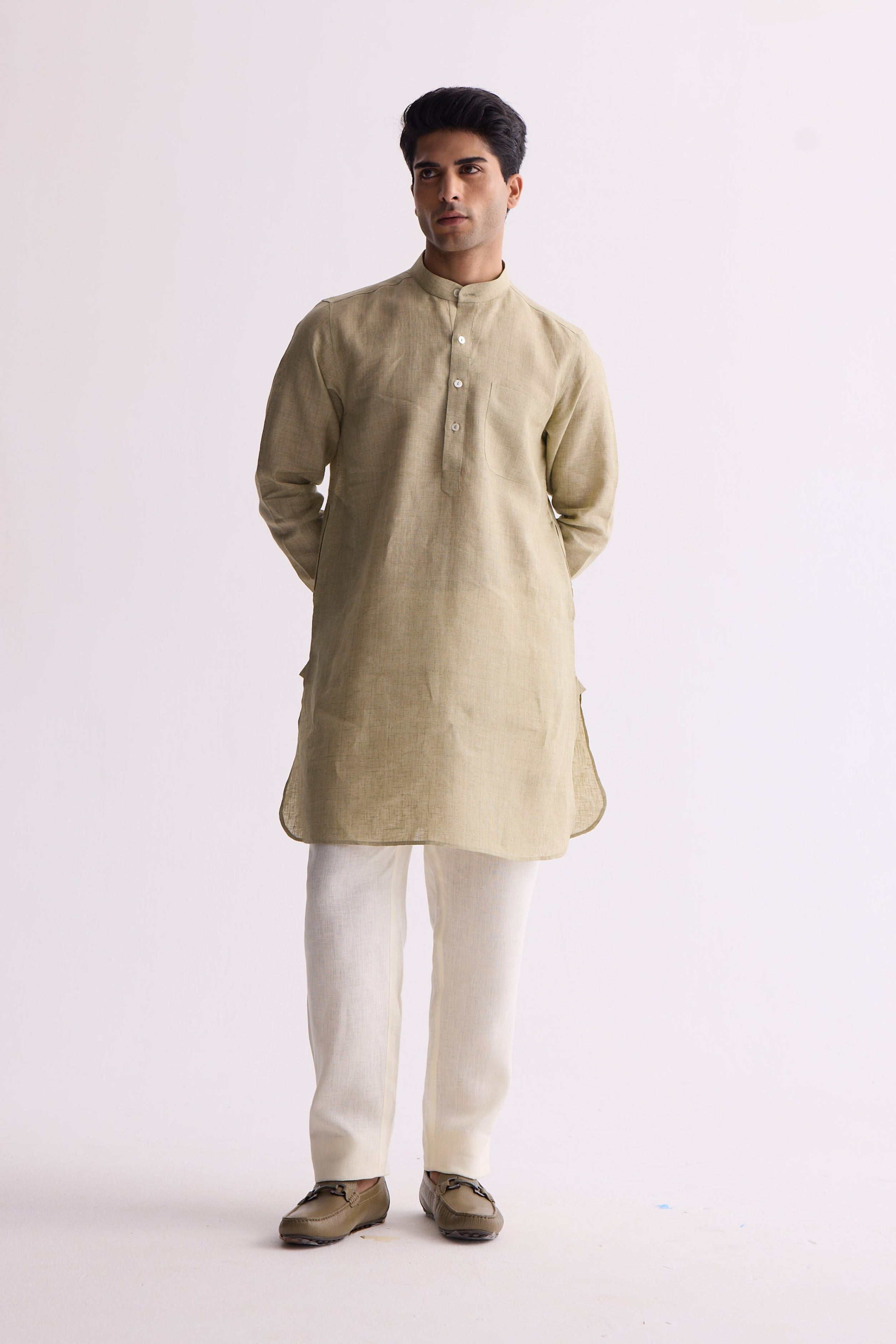 Handsome High Pista Linen Kurta