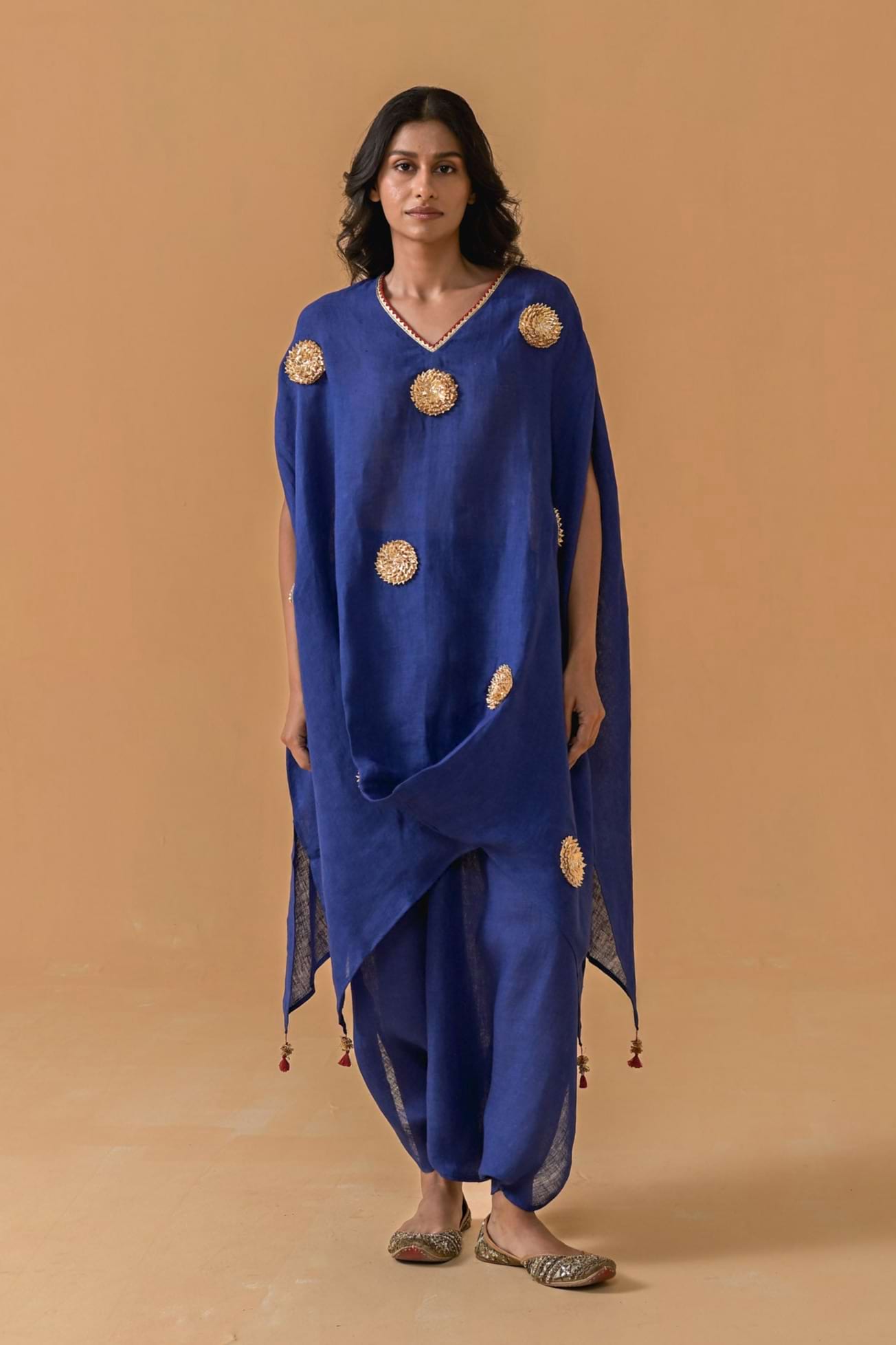 The Patakha Cobalt Blue Gauze Linen Cape Set