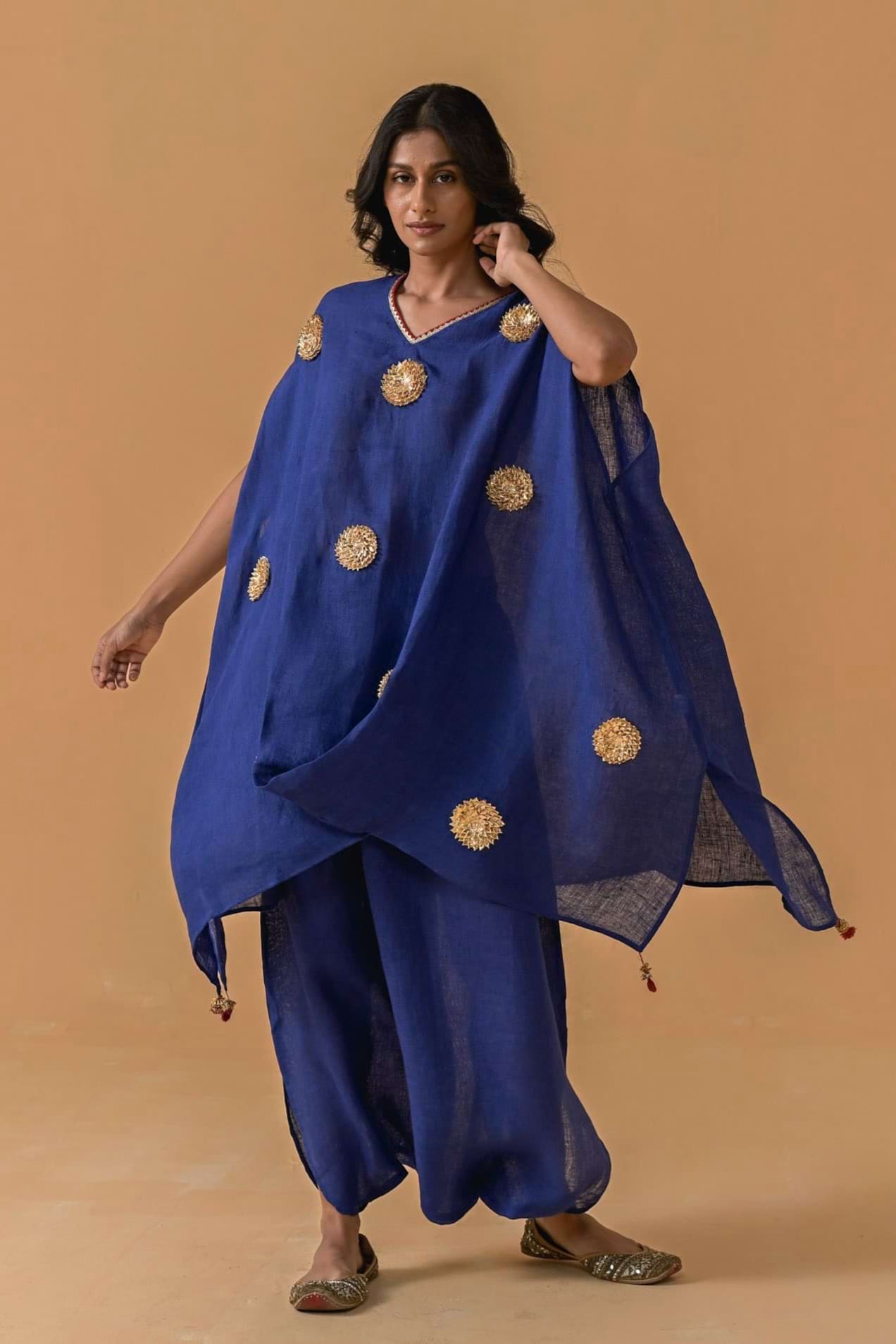 The Patakha Cobalt Blue Gauze Linen Cape Set