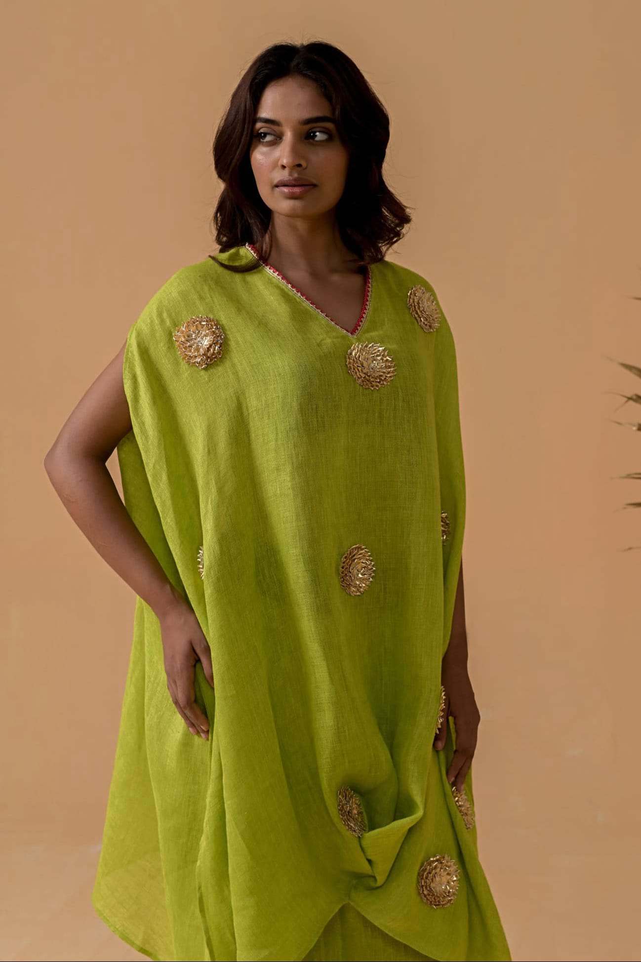 The Patakha Lime Gauze Linen Cape Set