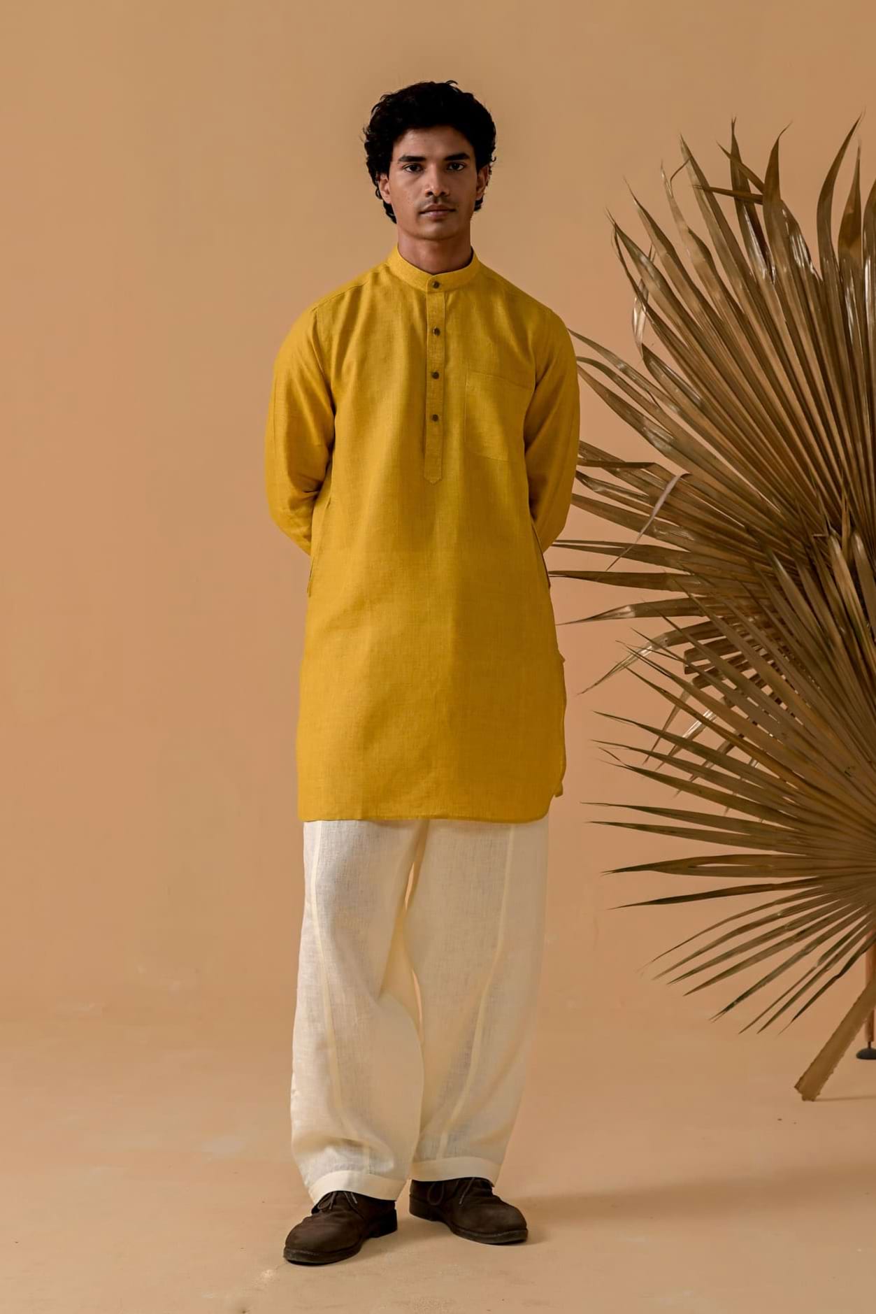 Shehzada Style Mustard Linen Kurta
