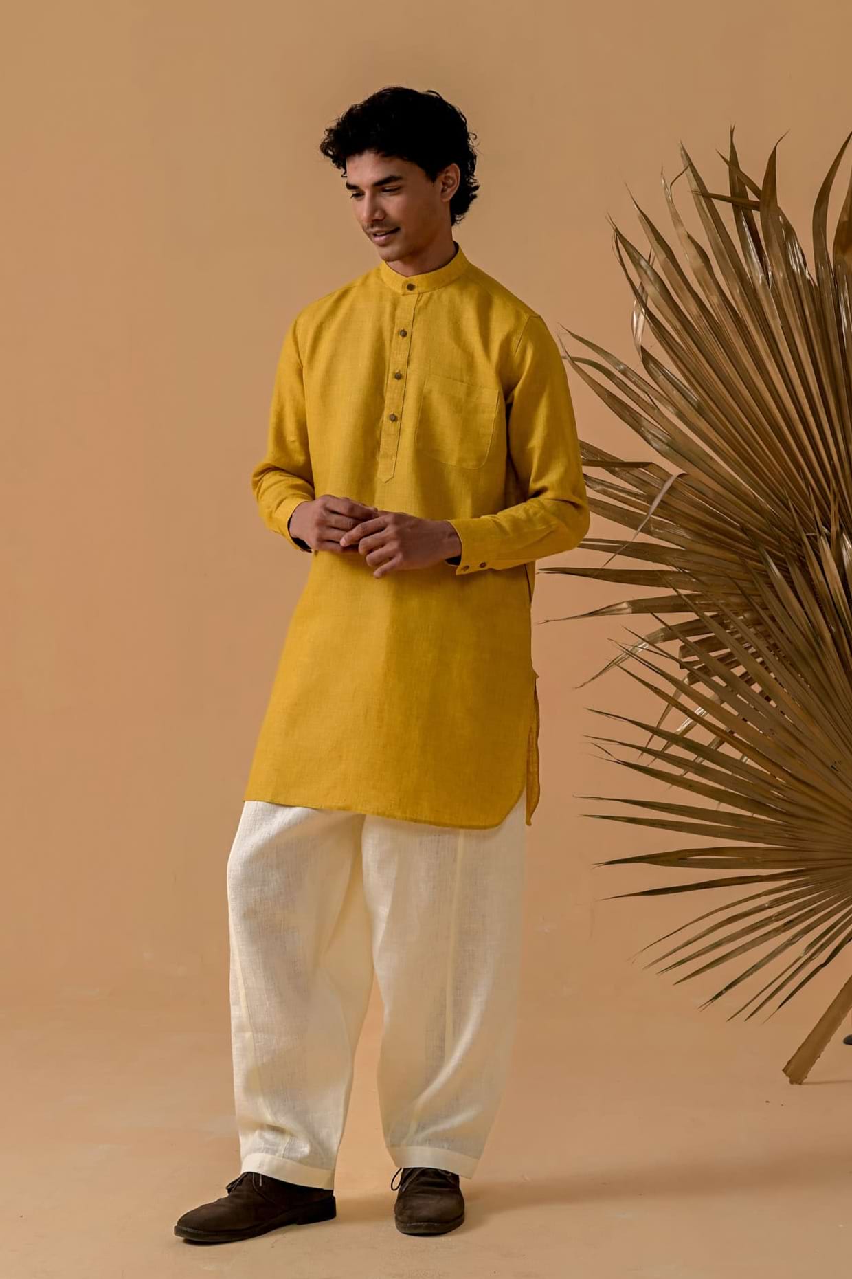 Shehzada Style Mustard Linen Kurta