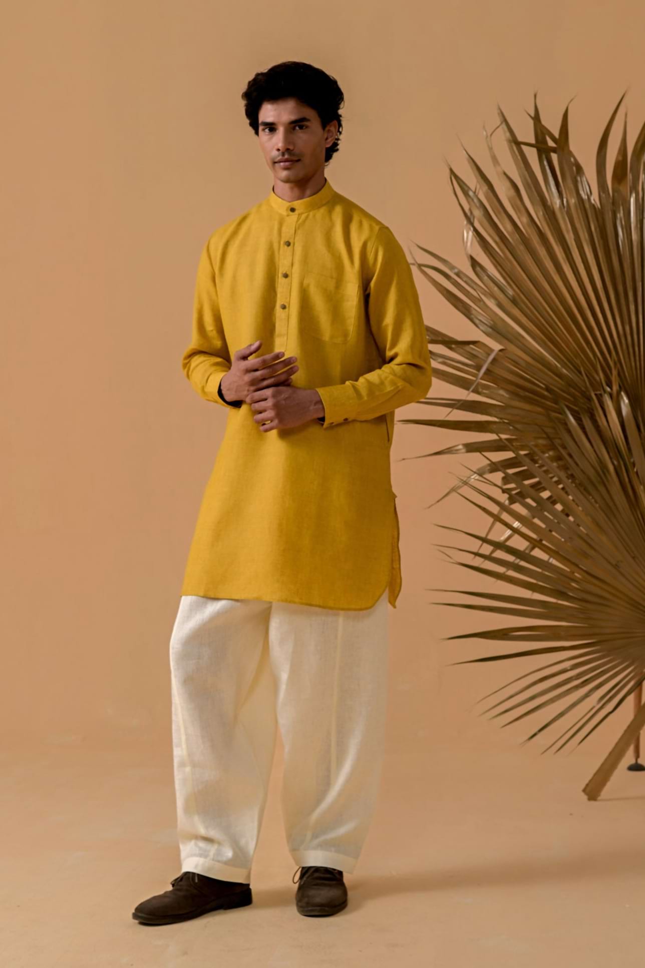 Shehzada Style Mustard Linen Kurta