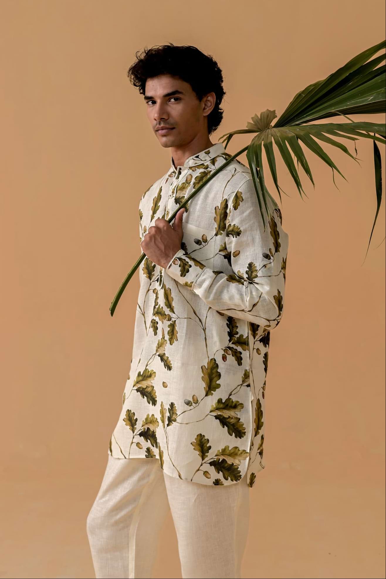 Sultani Swag Autumn Print Linen Kurta