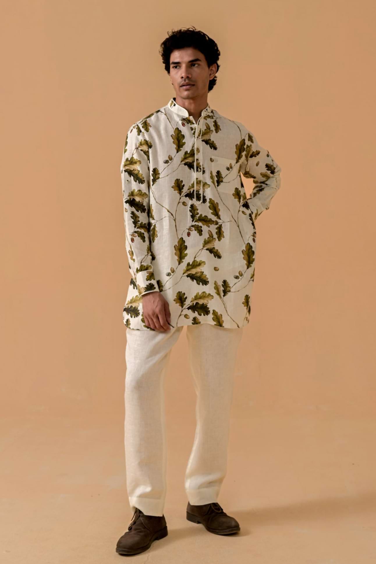 Sultani Swag Autumn Print Linen Kurta