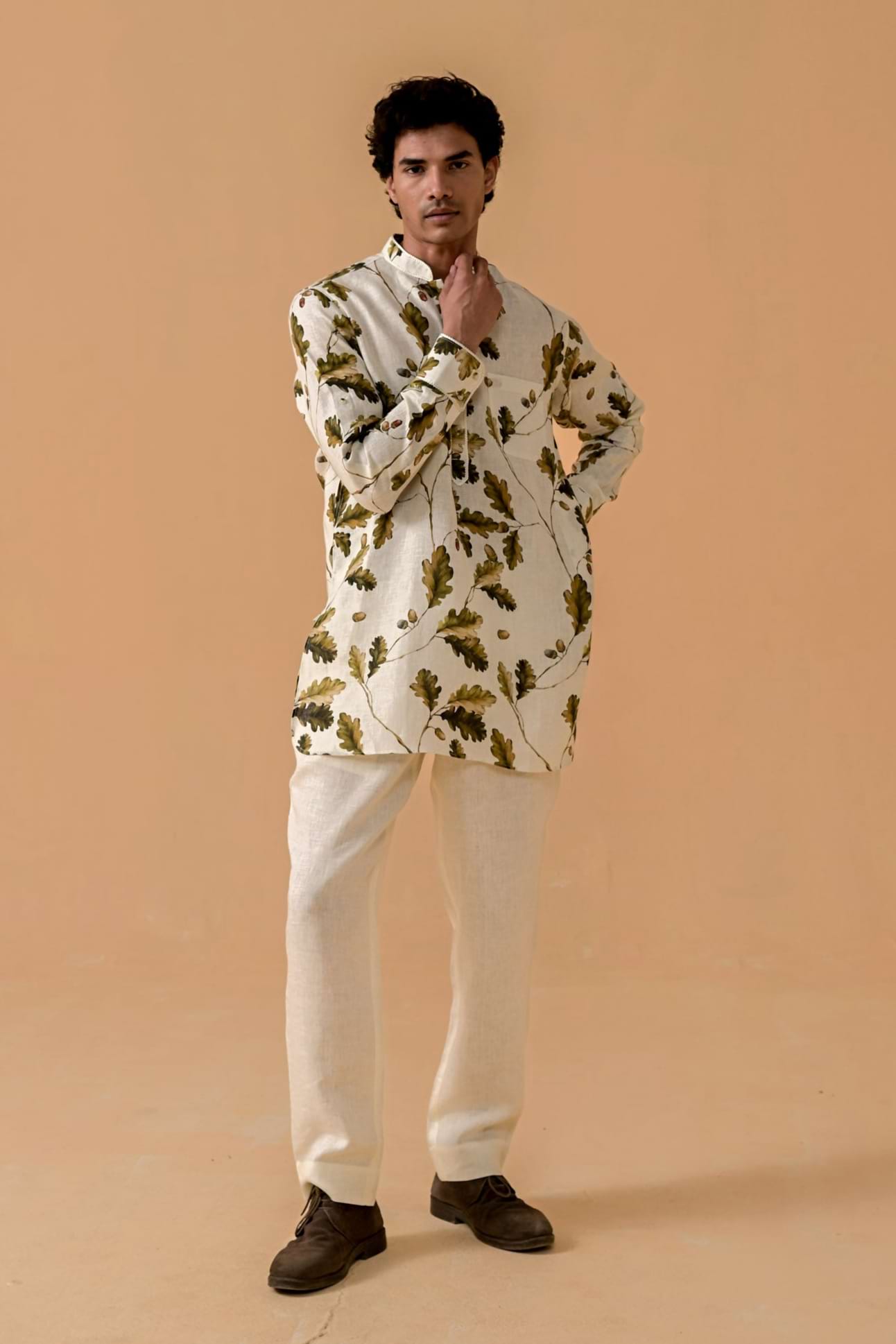 Sultani Swag Autumn Print Linen Kurta