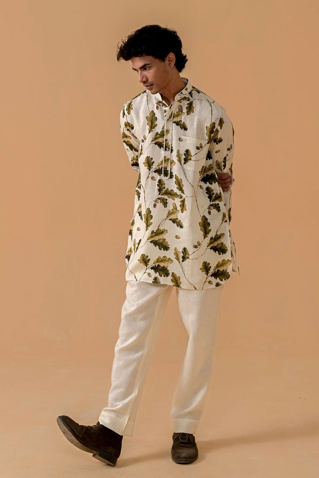 Sultani Swag Autumn Print Linen Kurta