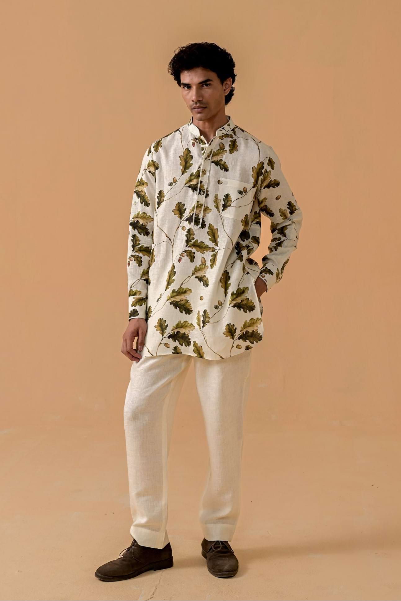 Sultani Swag Autumn Print Linen Kurta