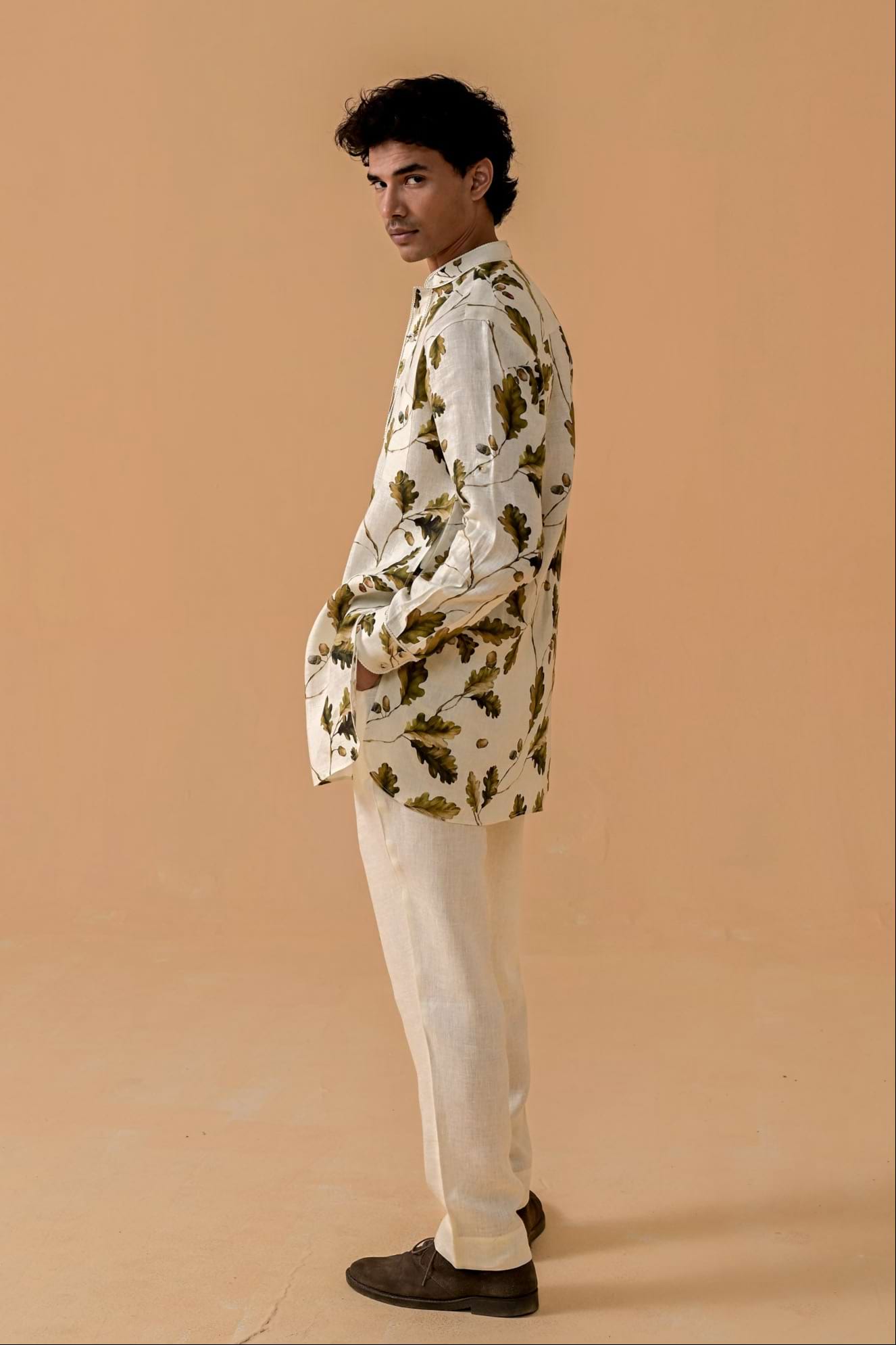 Sultani Swag Autumn Print Linen Kurta