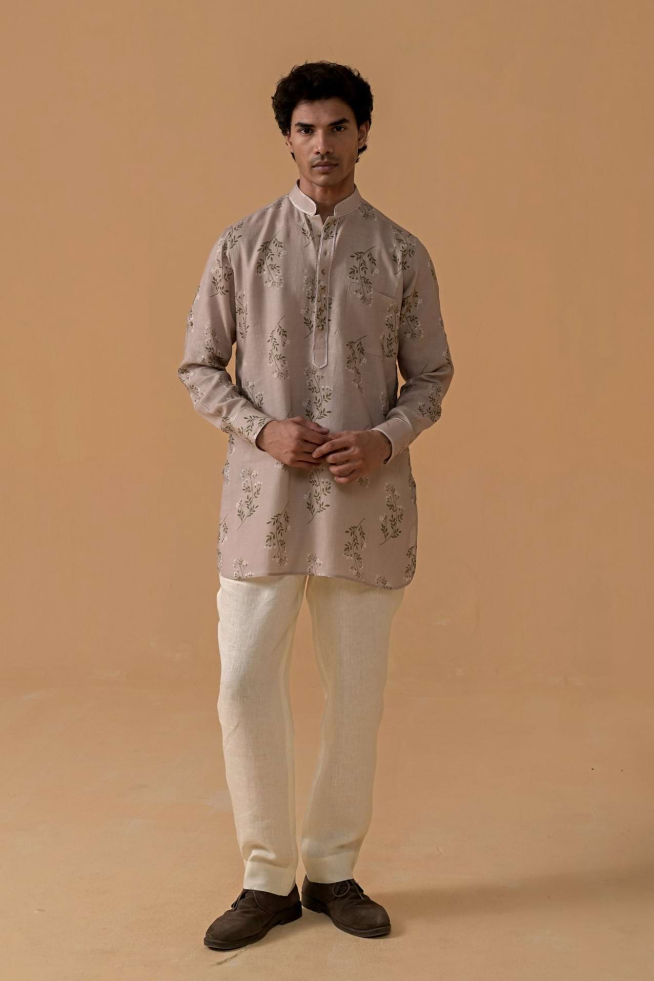 Nawabi Nights Ivory Floral Linen Kurta