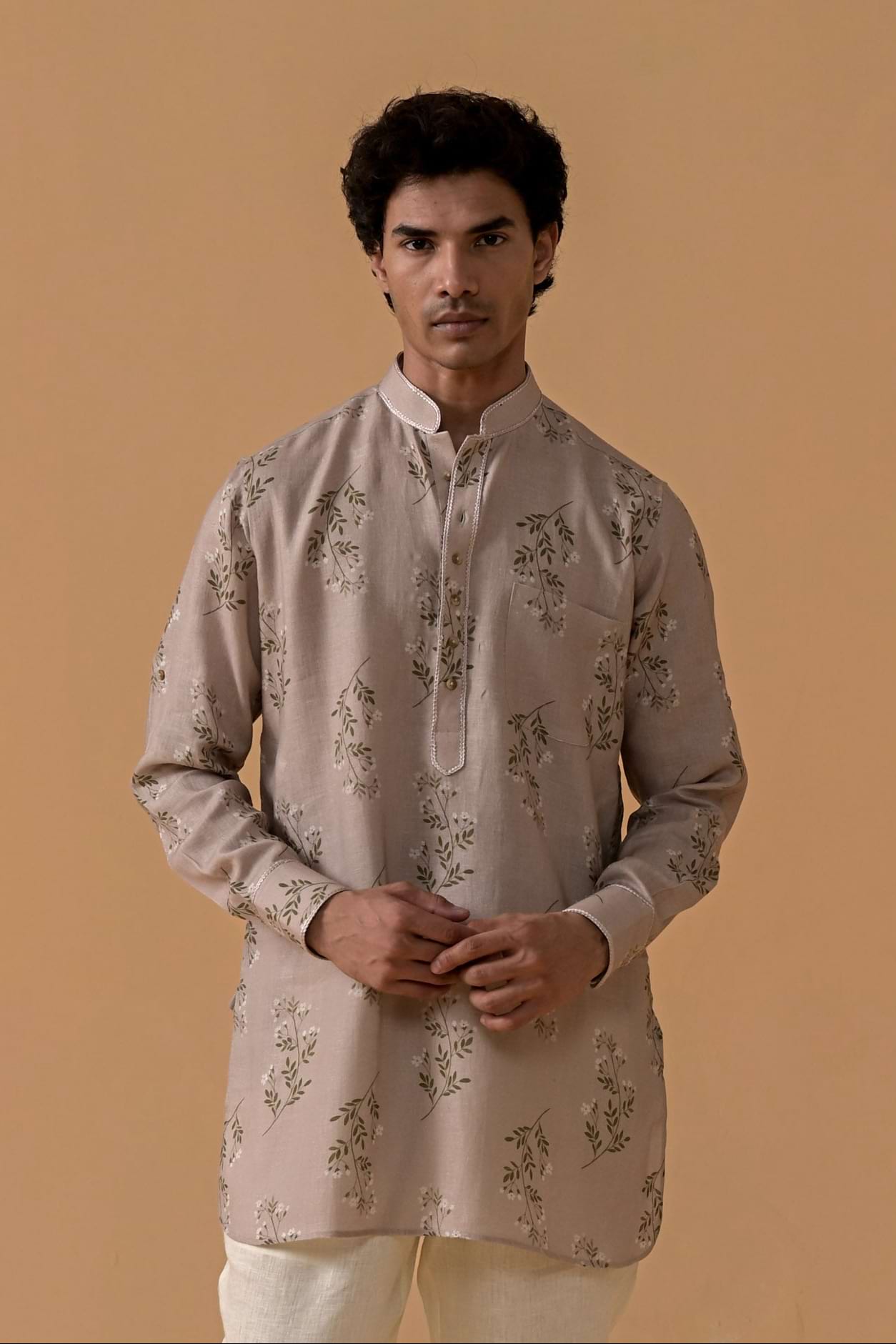 Nawabi Nights Ivory Floral Linen Kurta