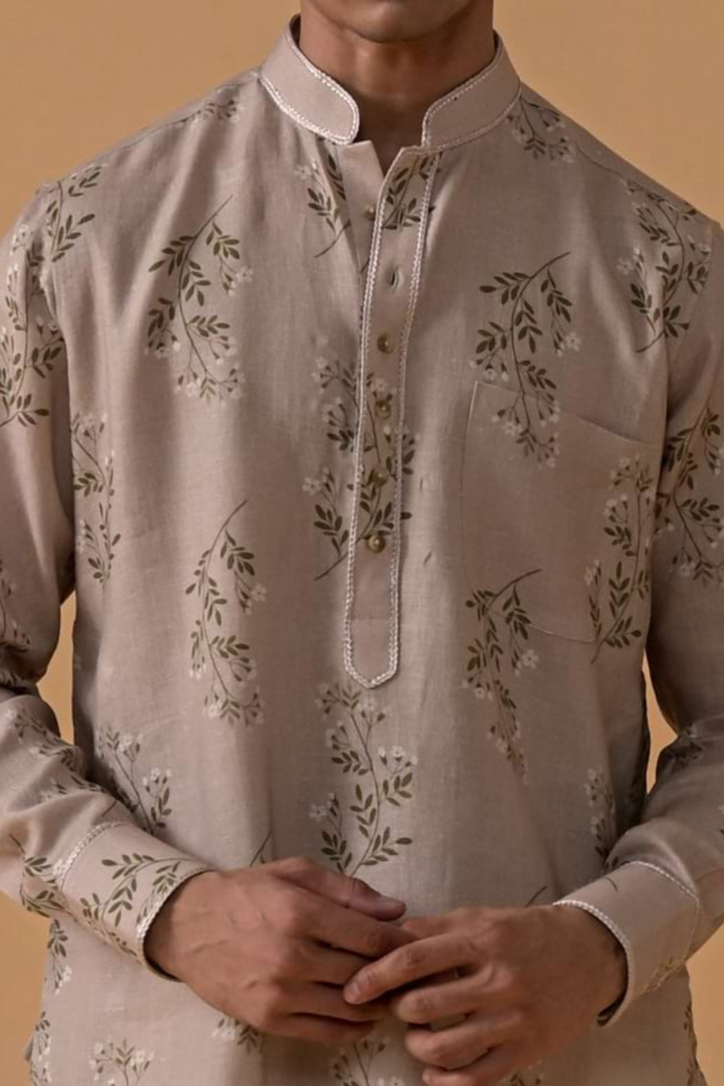 Nawabi Nights Ivory Floral Linen Kurta