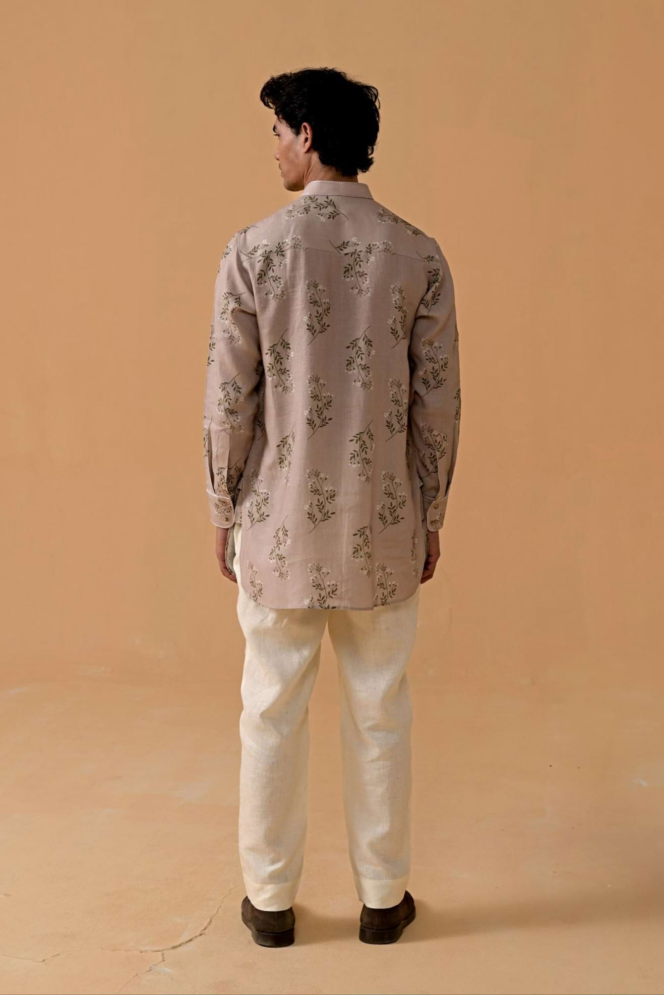 Nawabi Nights Ivory Floral Linen Kurta