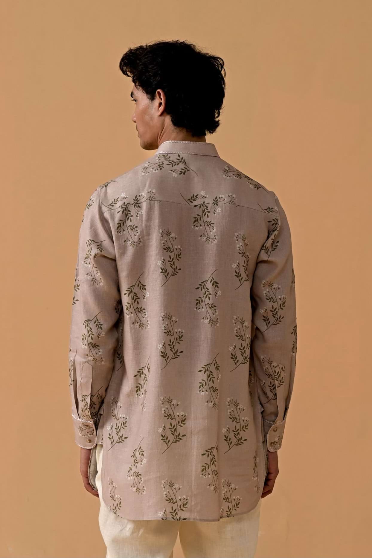 Nawabi Nights Ivory Floral Linen Kurta