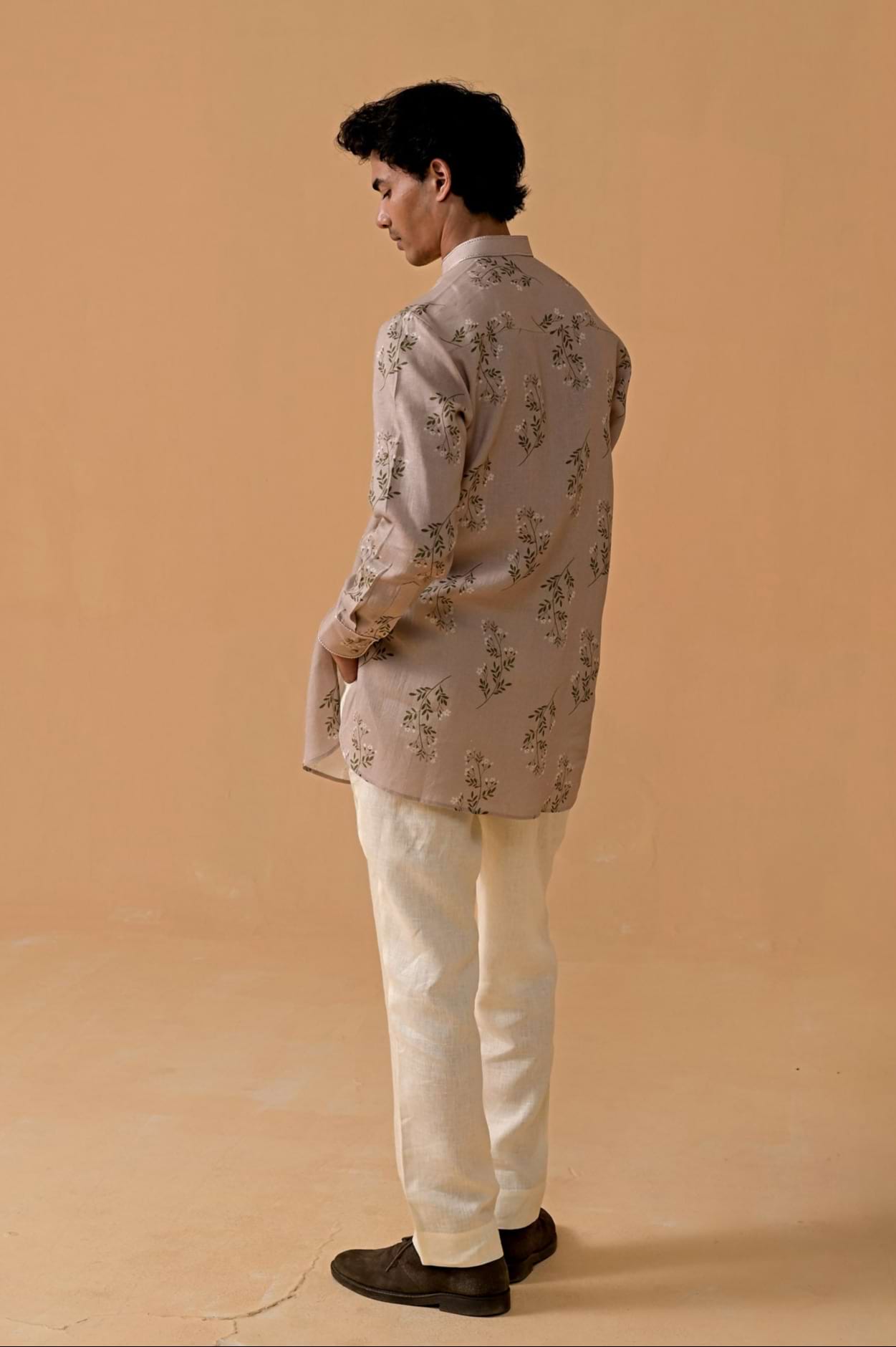 Nawabi Nights Ivory Floral Linen Kurta
