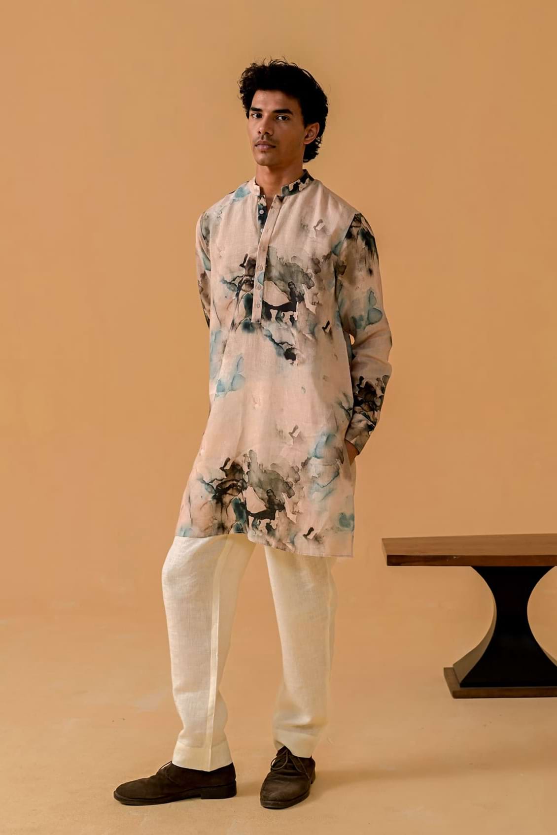 Mehfil Mood Marble Print Linen Kurta