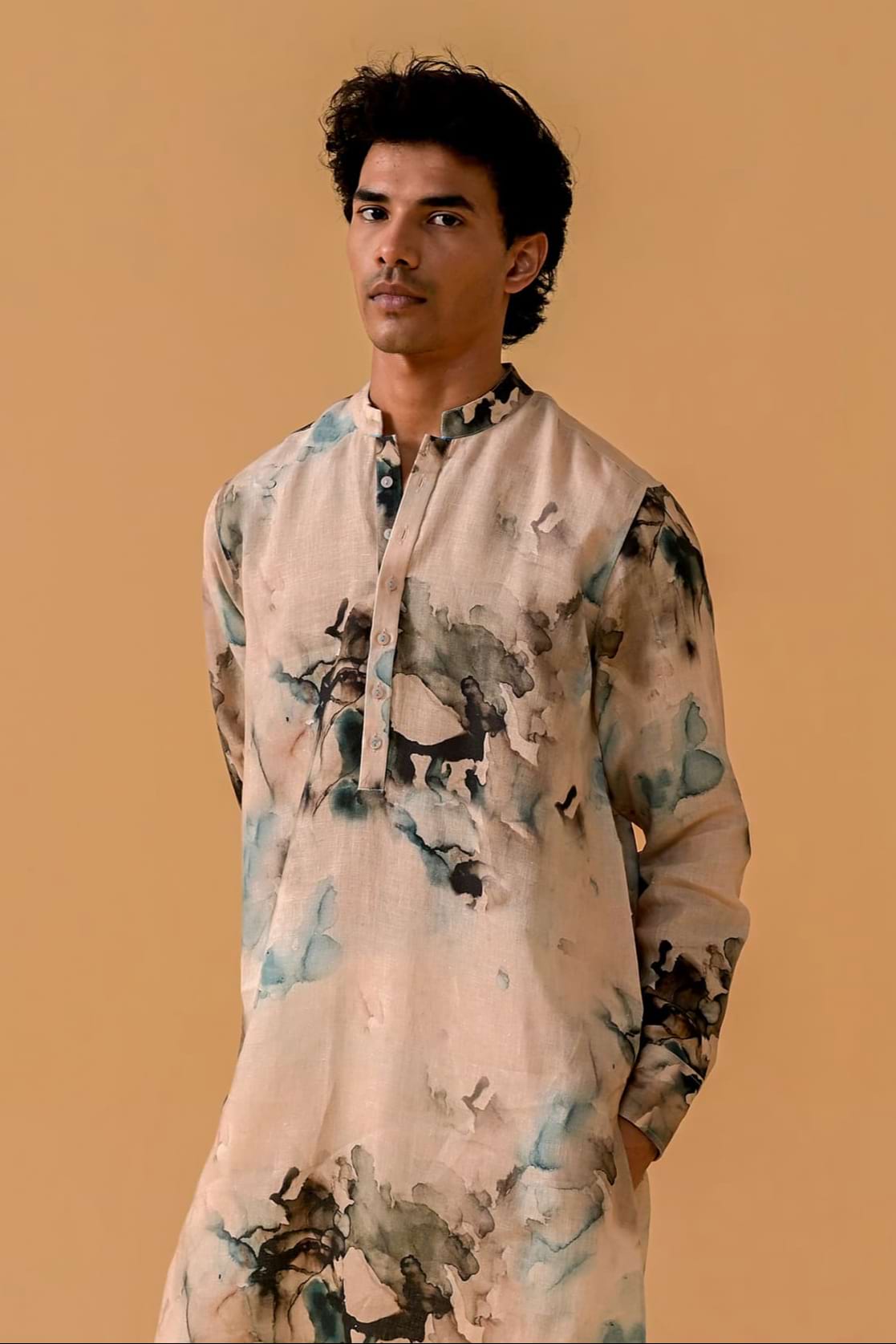 Mehfil Mood Marble Print Linen Kurta