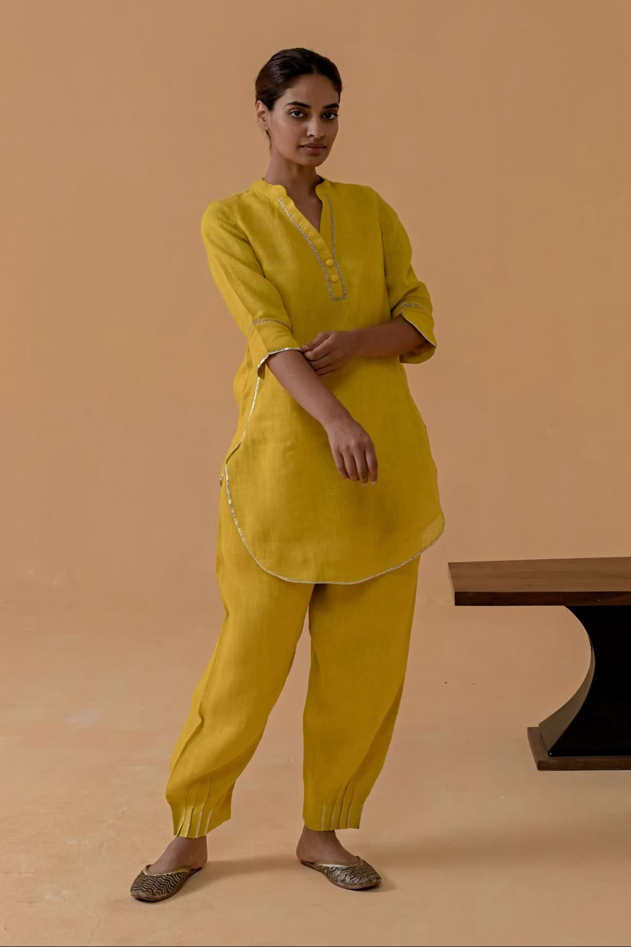 The Patola Linen Tunic Set - Mustard