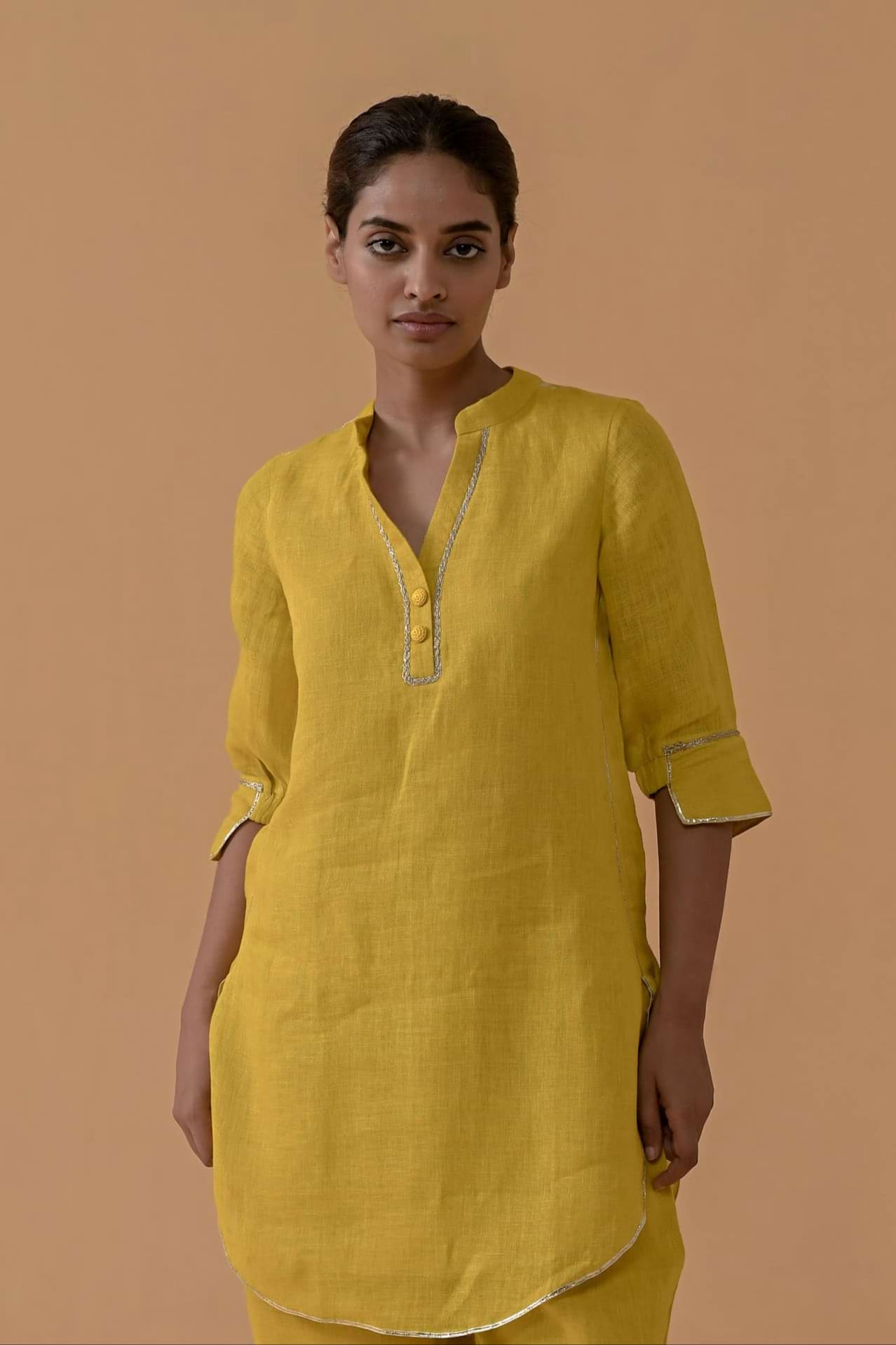 The Patola Linen Tunic Set - Mustard