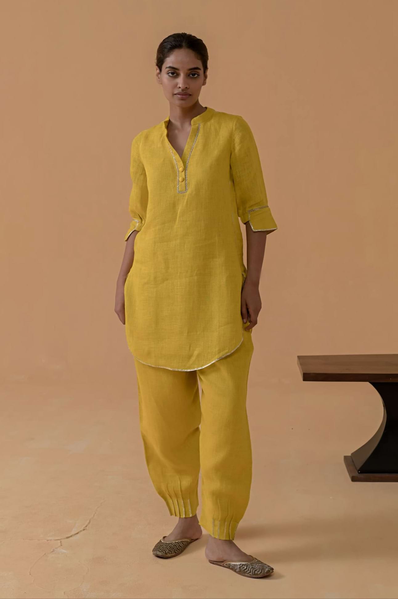 The Patola Linen Tunic Set - Mustard
