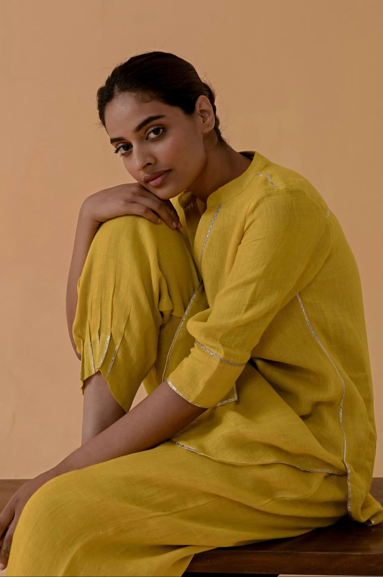 The Patola Linen Tunic Set - Mustard