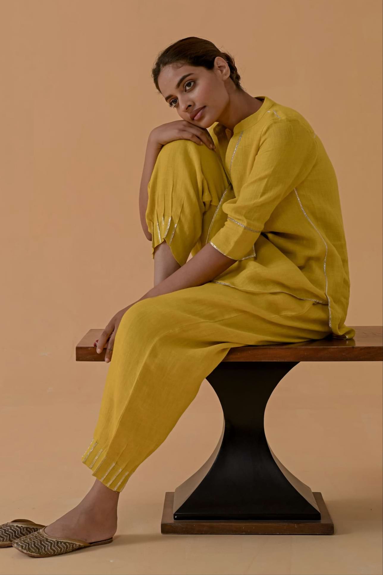 The Patola Linen Tunic Set - Mustard