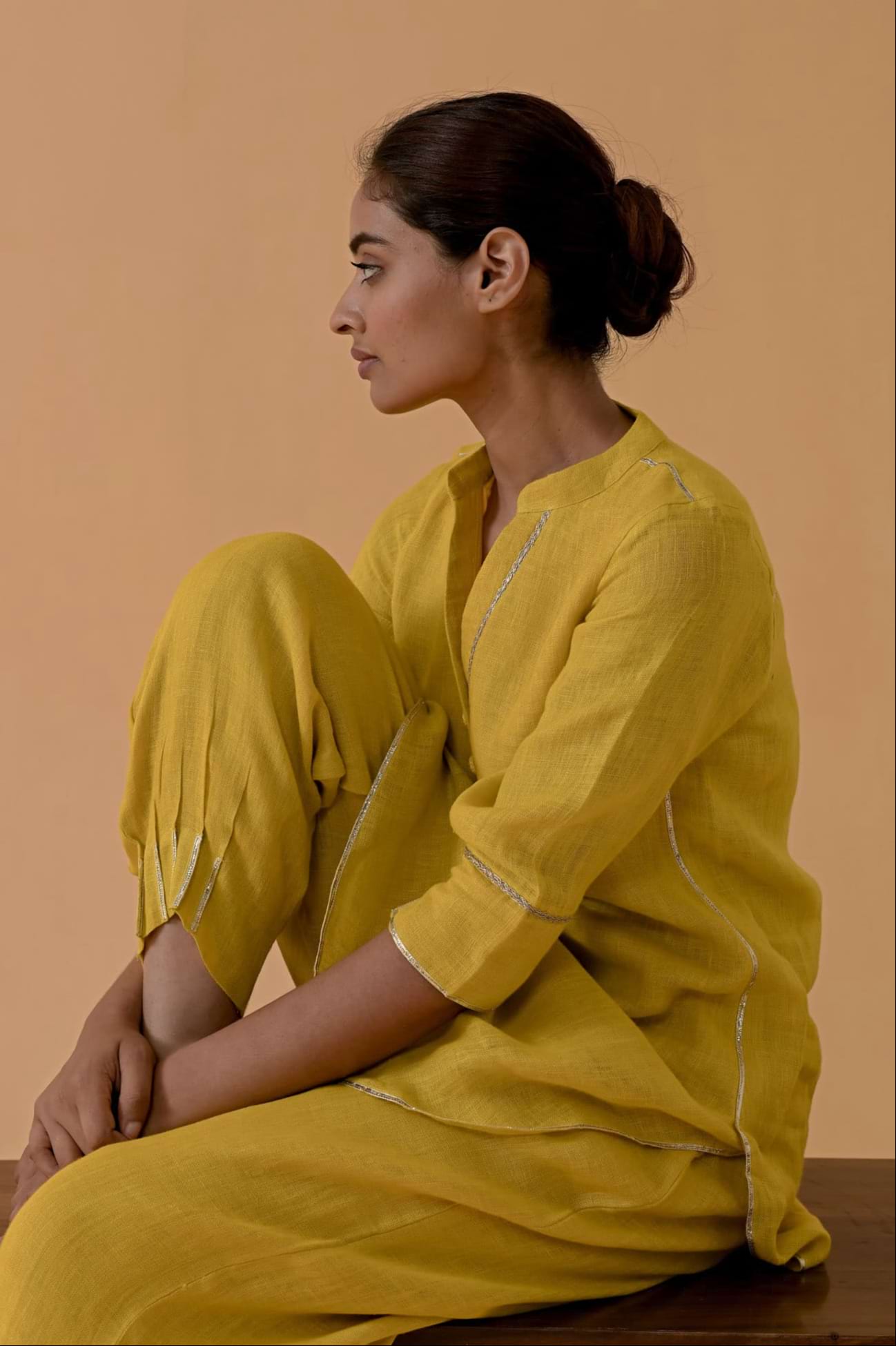 The Patola Linen Tunic Set - Mustard