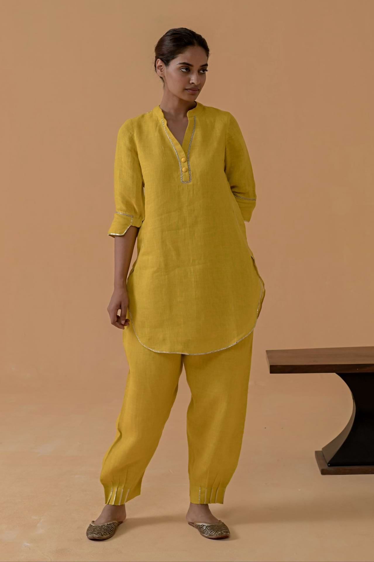 The Patola Linen Tunic Set - Mustard