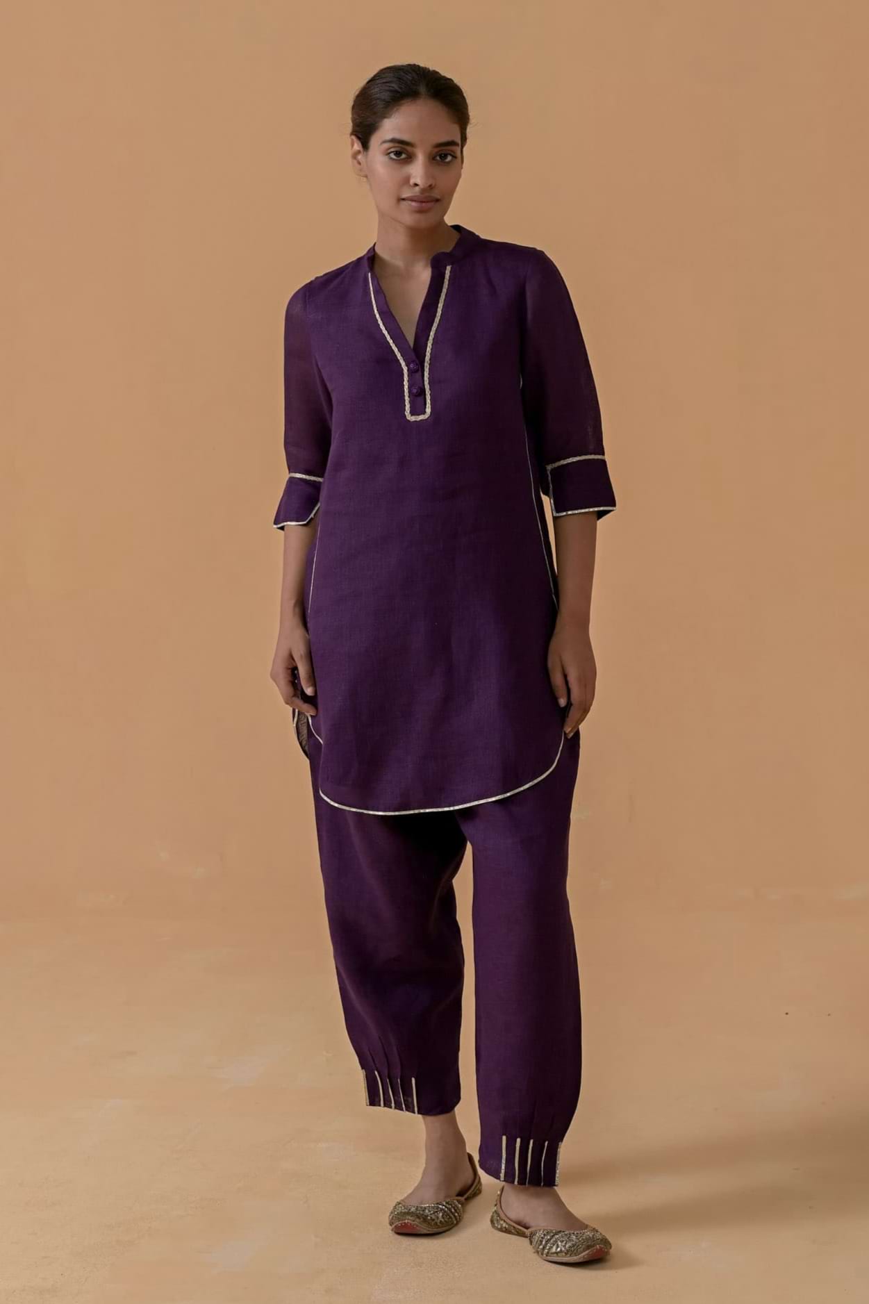 The Patola Linen Tunic Set - Purple
