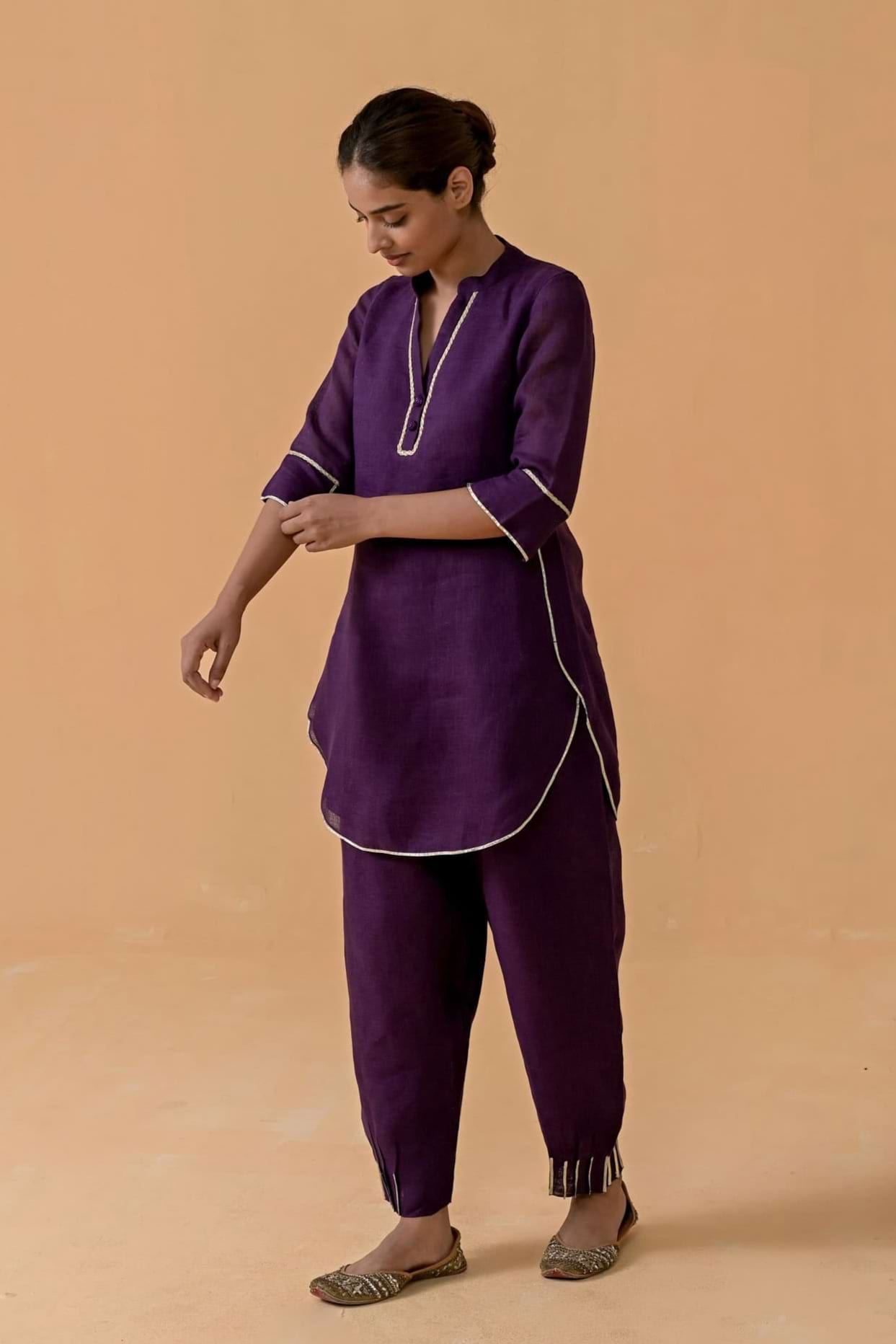 The Patola Linen Tunic Set - Purple