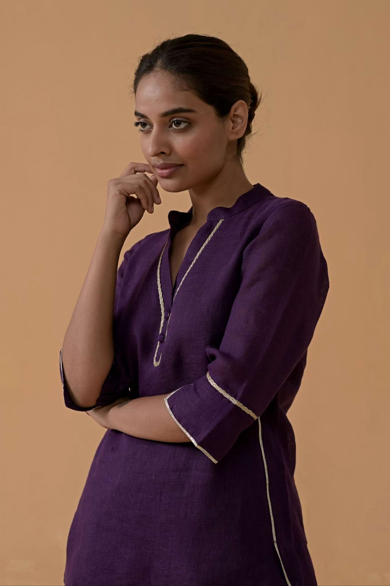 The Patola Linen Tunic Set - Purple