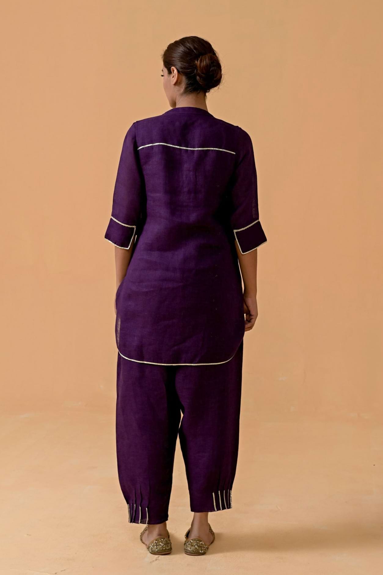 The Patola Linen Tunic Set - Purple