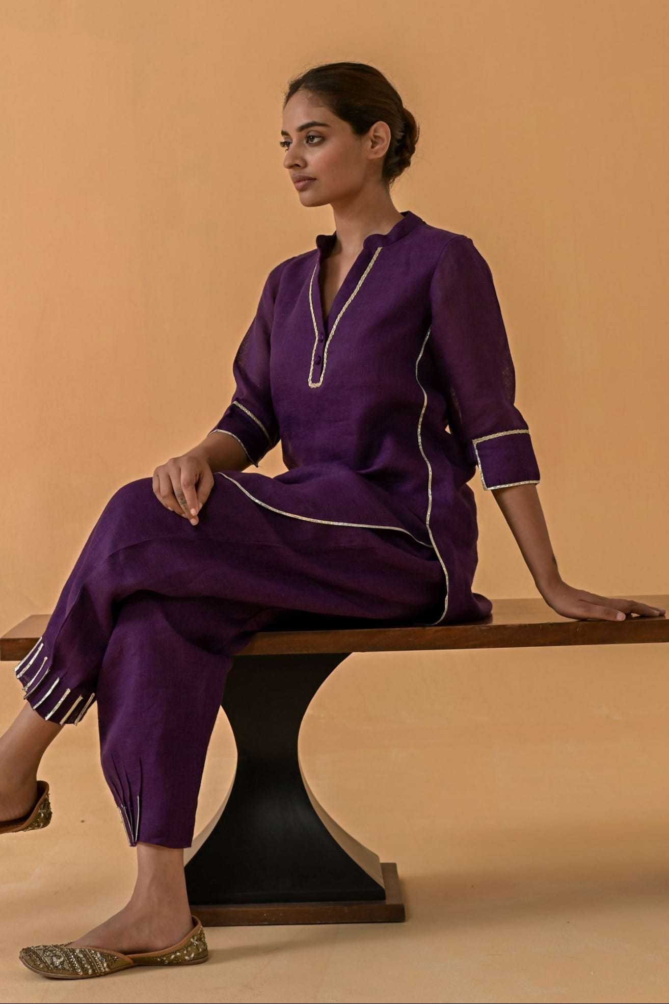 The Patola Linen Tunic Set - Purple
