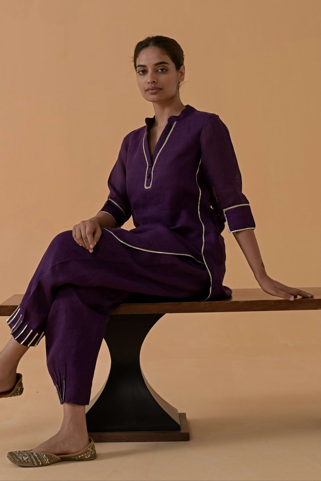 The Patola Linen Tunic Set - Purple