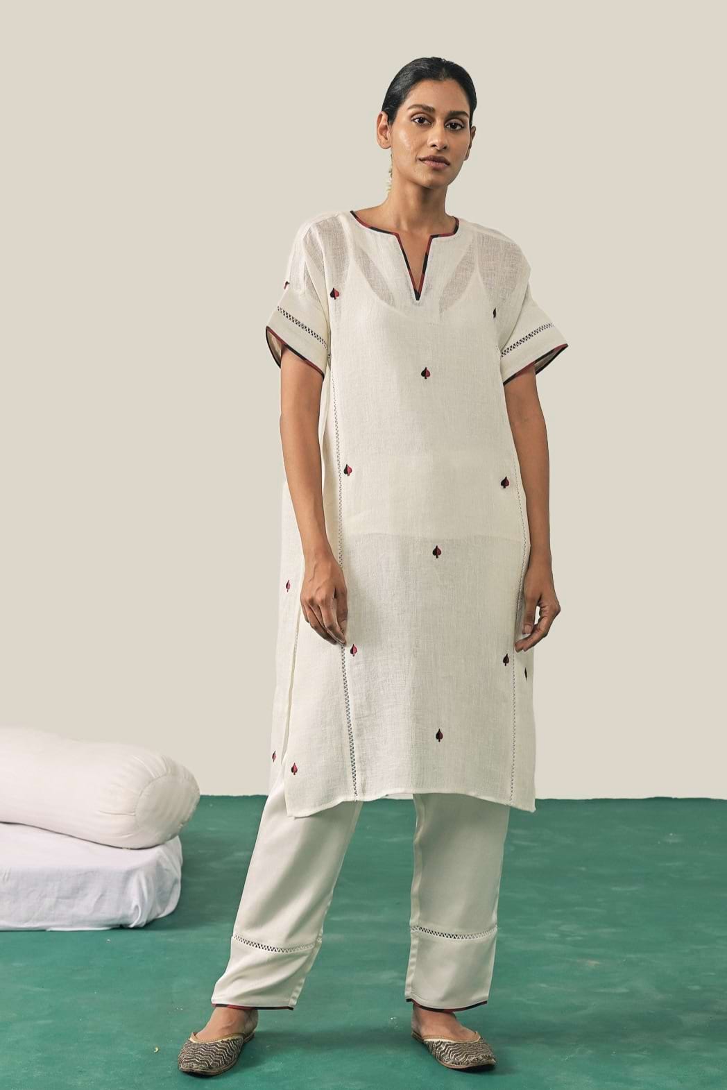 The Ace of Spades Linen Kurta Set - Off White