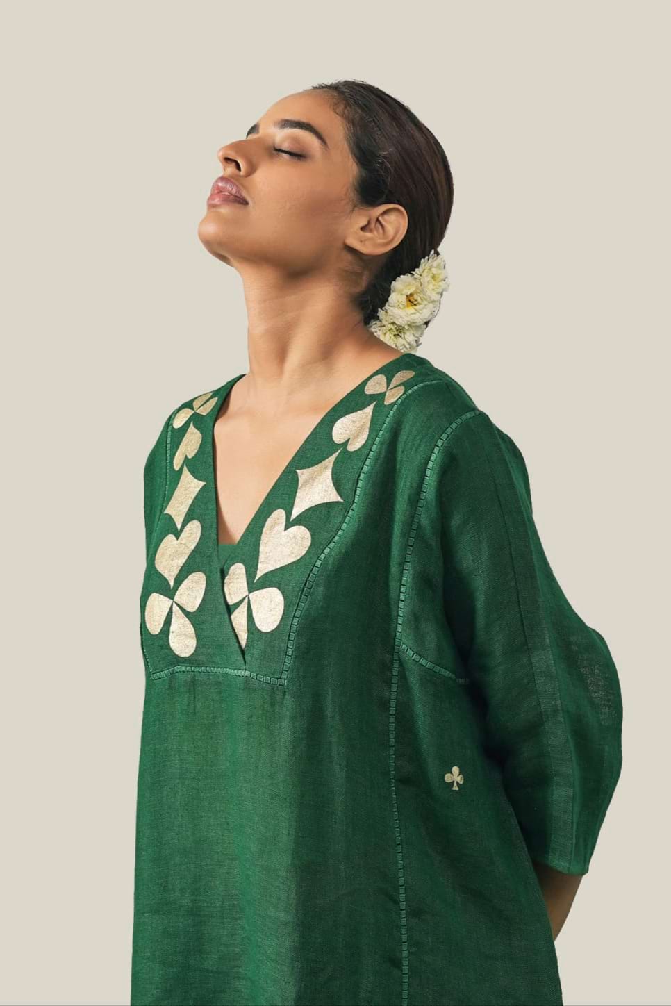 The Flush Femme Linen Kurta Set - Bottle Green